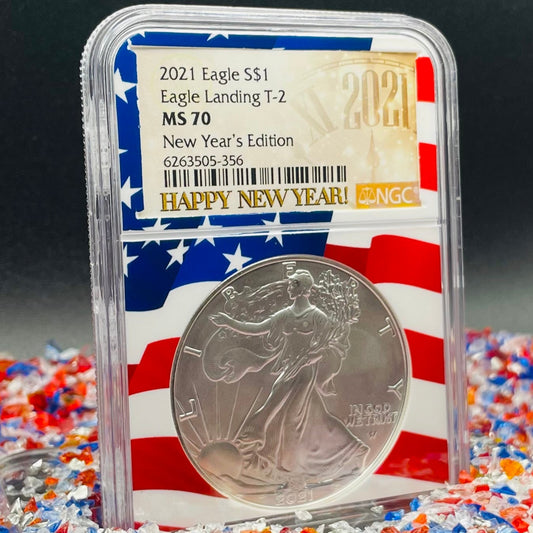 2021 $1 American Silver Eagle NGC MS70 New Years Edition Type 2 Ultra Rare Holder