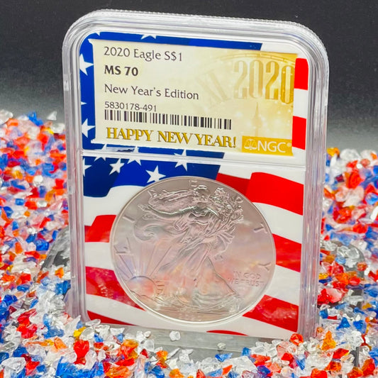 2020 $1 American Silver Eagle NGC MS70 New Years Edition Ultra Rare Holder & Label Mint Condition
