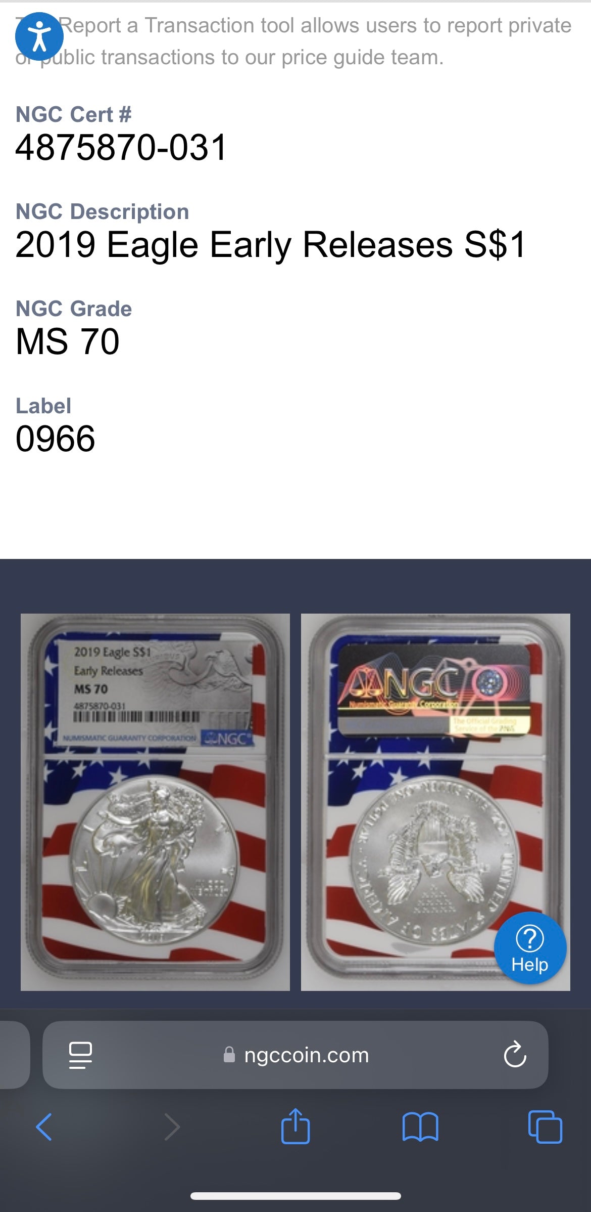 2019 $1 American Silver Eagle NGC MS70 Early Releases Ultra Rare Holder & Label Mint Condition