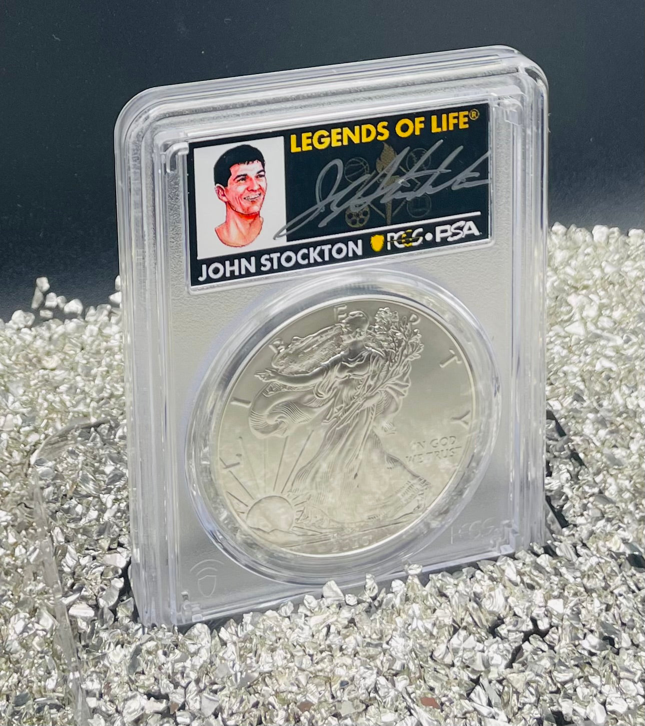 2020 $1 American Silver Eagle PCGS MS70 First Strike Legends of Life NBA Hall of Fame John Stockton Signed Label Mint Condition(1 of 10)