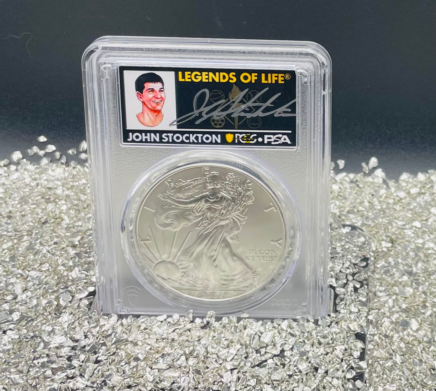 2020 $1 American Silver Eagle PCGS MS70 First Strike Legends of Life NBA Hall of Fame John Stockton Signed Label Mint Condition(1 of 10)