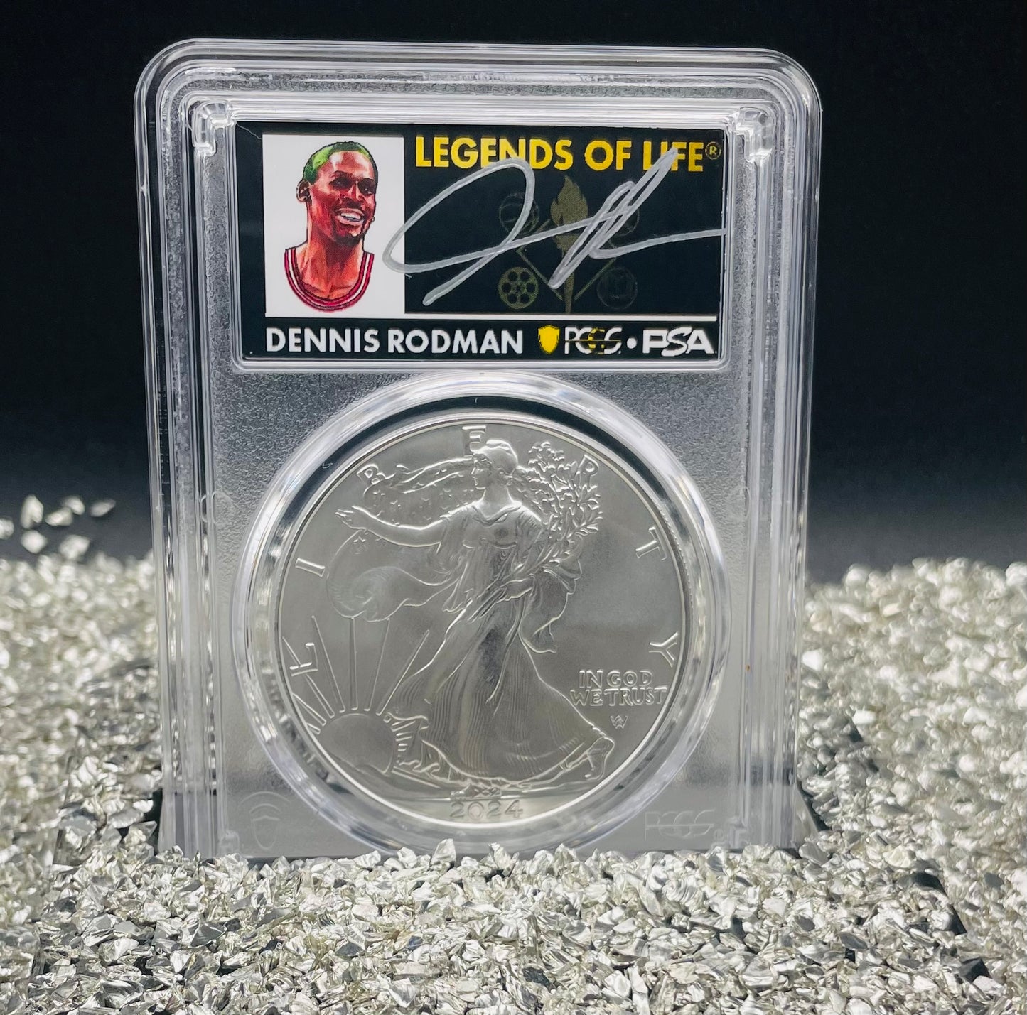 2024 $1 American Silver Eagle PCGS MS70 FDOI Legends of Life NBA Hall of Fame Dennis Rodman Signed (Rare 1 of 20)