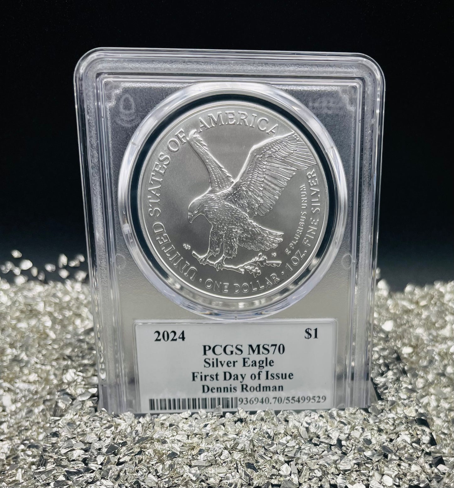 2024 $1 American Silver Eagle PCGS MS70 FDOI Legends of Life NBA Hall of Fame Dennis Rodman Signed (Rare 1 of 20)