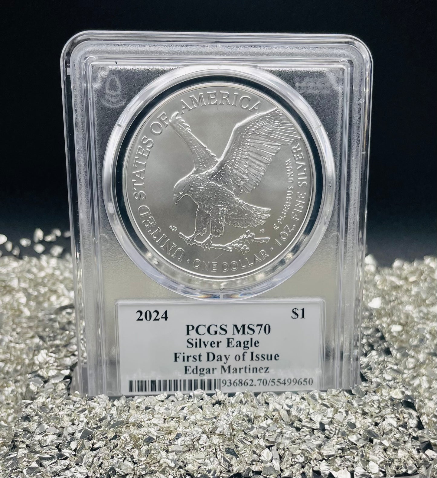 2024 $1 American Silver Eagle PCGS MS70 FDOI Legends of Life MLB Hall of Fame Edgar Martinez Signed Label Mint Condition (Rare 1 of 15)