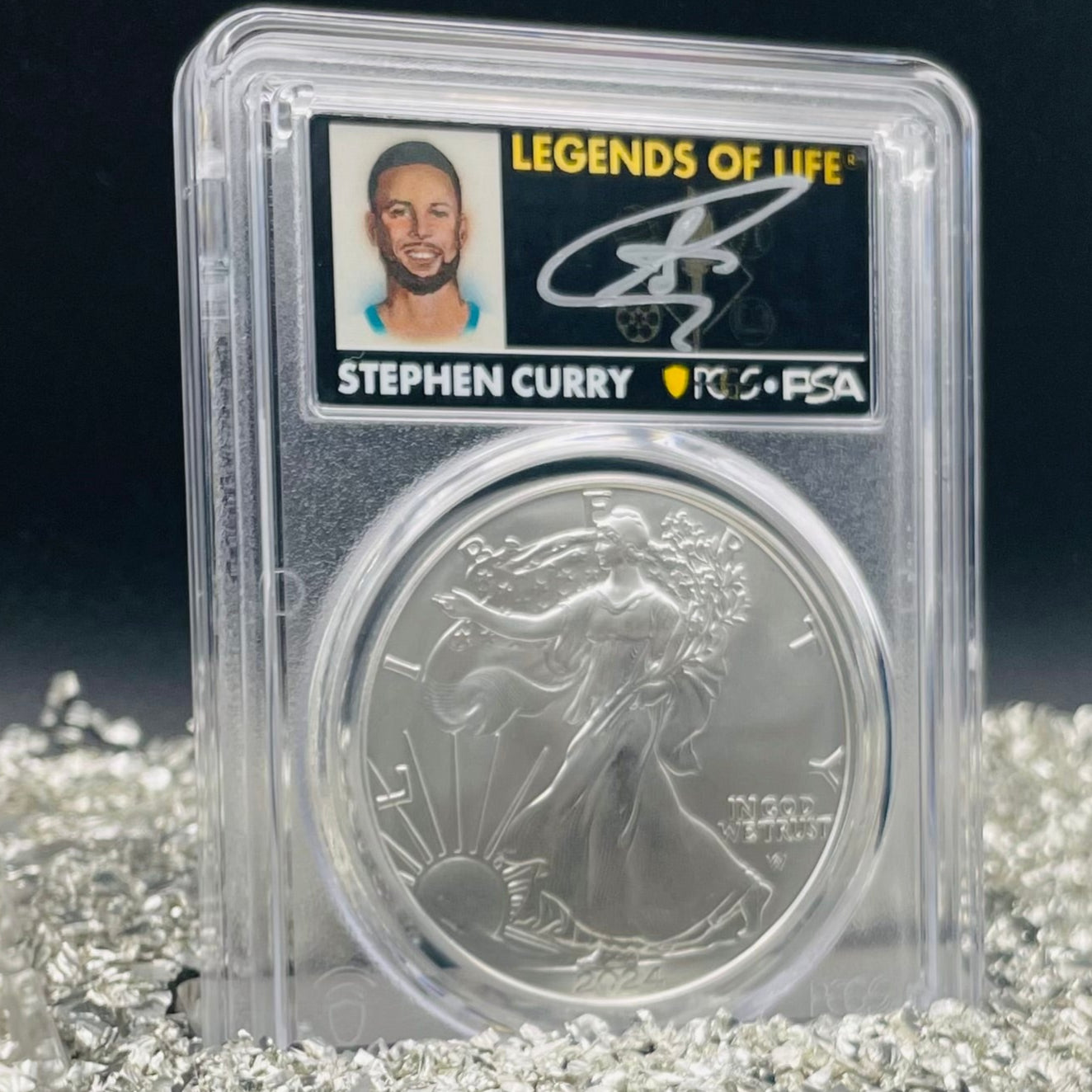 2024 $1 American Silver Eagle PCGS MS70 FDOI Legends of Life NBA Hall of Fame Stephen Curry Signed Label Mint Condition (Rare 1 of 20)
