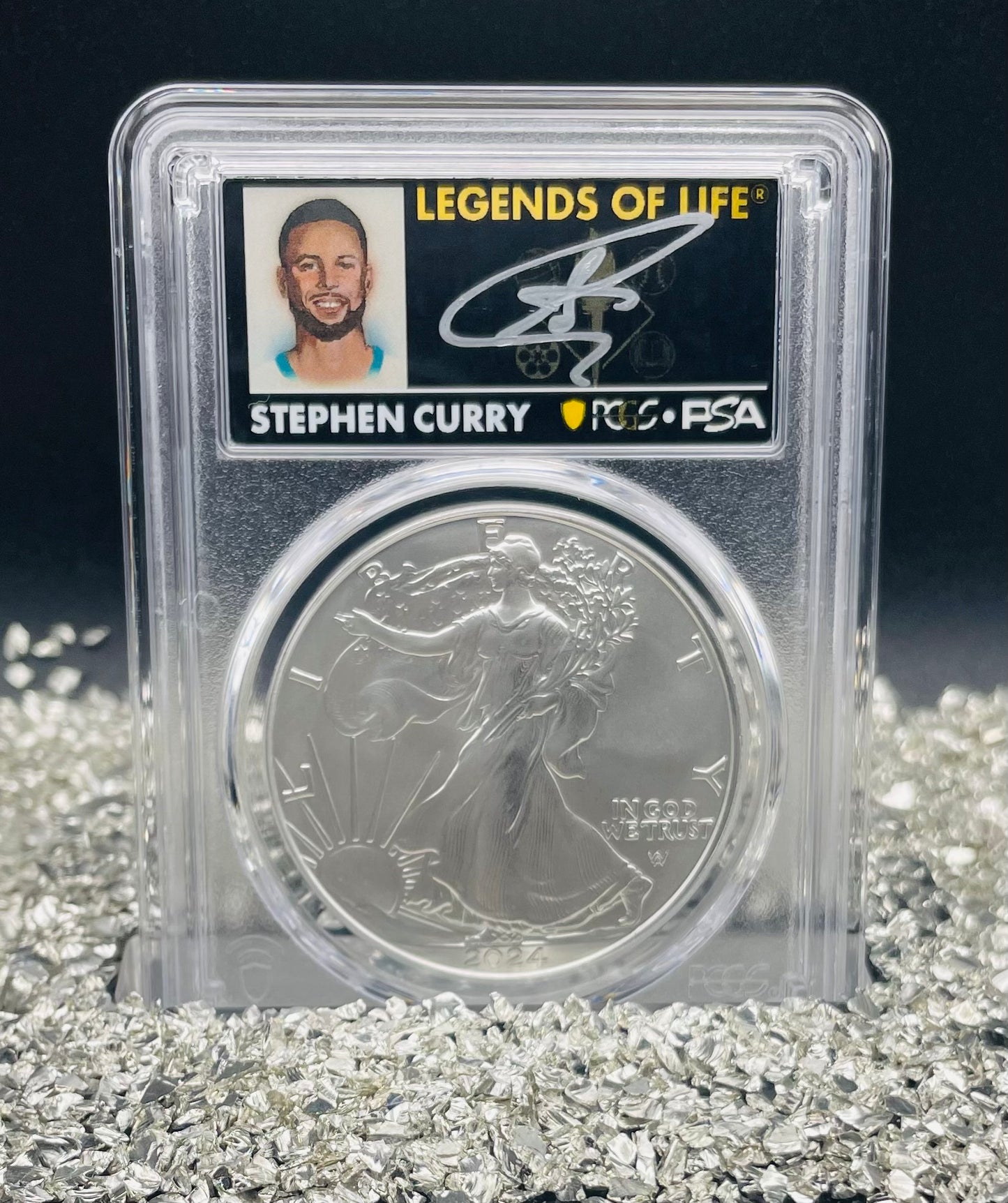 2024 $1 American Silver Eagle PCGS MS70 FDOI Legends of Life NBA Hall of Fame Stephen Curry Signed Label Mint Condition (Rare 1 of 20)
