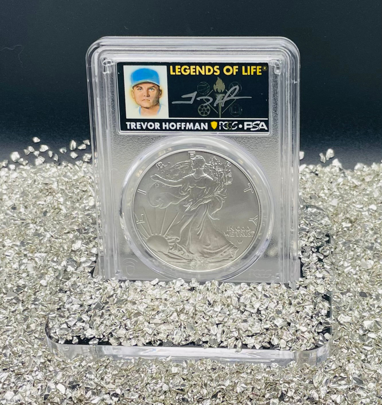 2025 $1 American Silver Eagle PCGS MS70 FDOI Legends of Life MLB Hall of Fame Trevor Hoffman Signed Label (Rare 1 of 15)