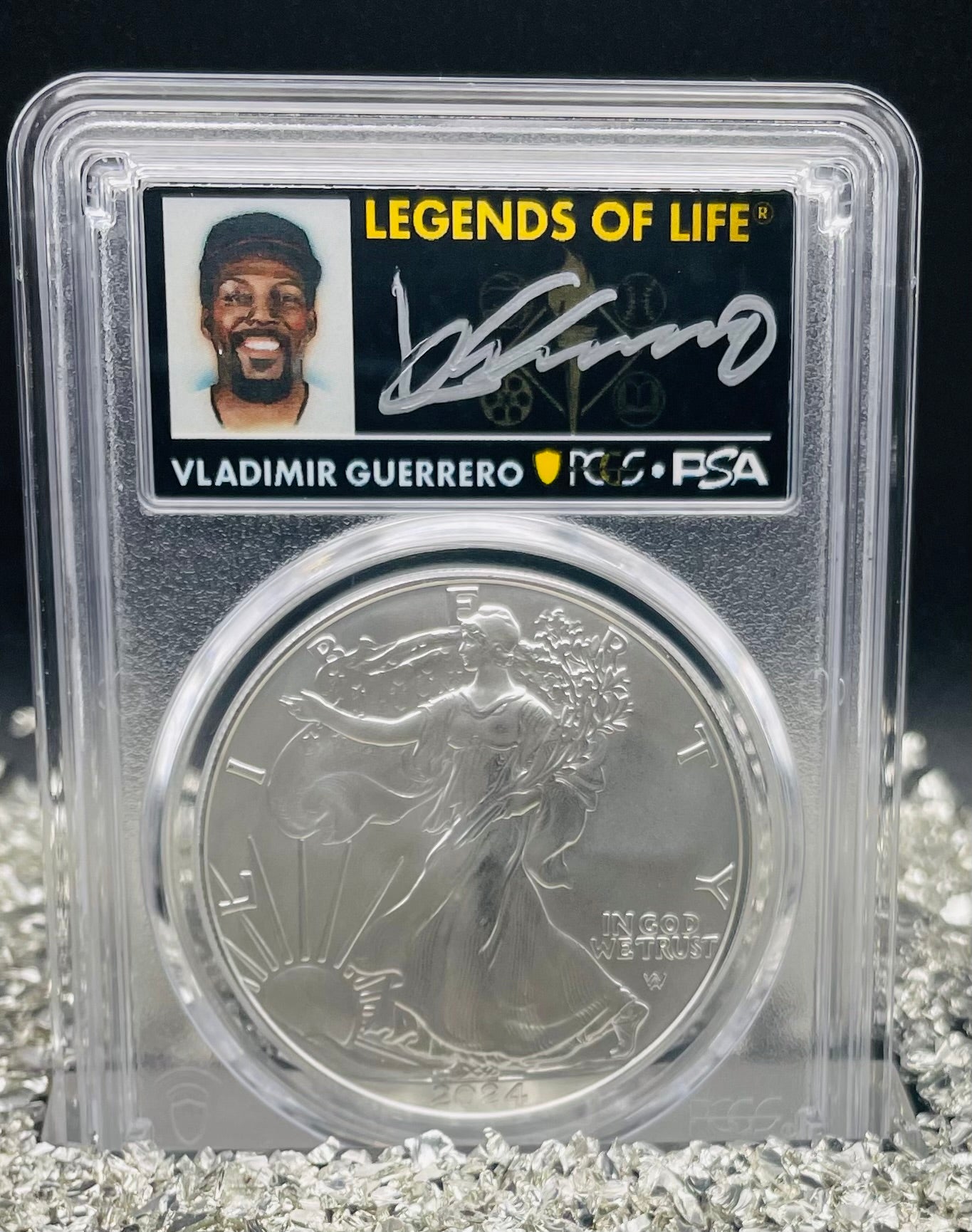 2024 $1 American Silver Eagle PCGS MS70 FDOI Legends of Life MLB Hall of Fame Vladimir Guerrero Signed Label Mint Condition (Rare 1 of 15)