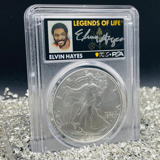 2024 $1 American Silver Eagle PCGS MS70 FDOI Legends of Life NBA Hall of Fame Elvin Hayes Signed Label (Rare 1 of 15)