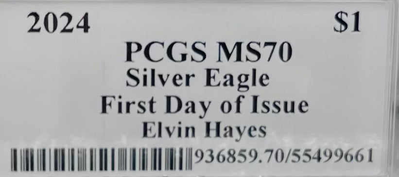2024 $1 American Silver Eagle PCGS MS70 FDOI Legends of Life NBA Hall of Fame Elvin Hayes Signed Label (Rare 1 of 15)