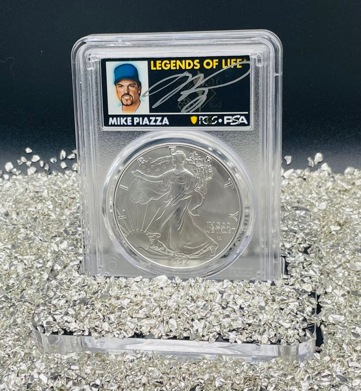 2024 $1 American Silver Eagle PCGS MS70 FDOI Legends of Life MLB Hall of Fame Mike Piazza Signed Label Mint Condition (Rare 1 of 15)