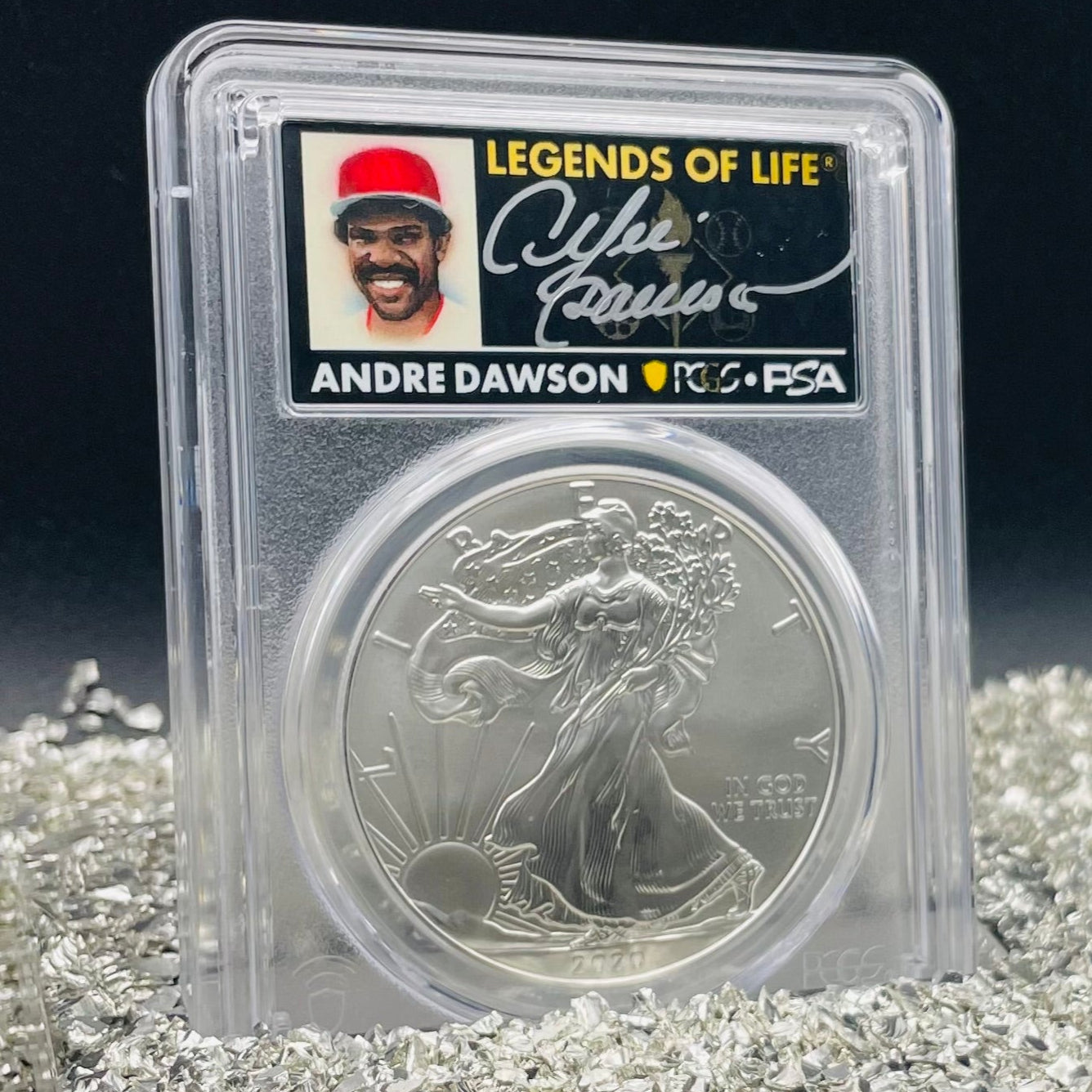2020 $1 American Silver Eagle PCGS MS70 First Strike Legends of Life MLB Hall of Fame Andre Dawson Signed Label Mint Condition (1 of 35)
