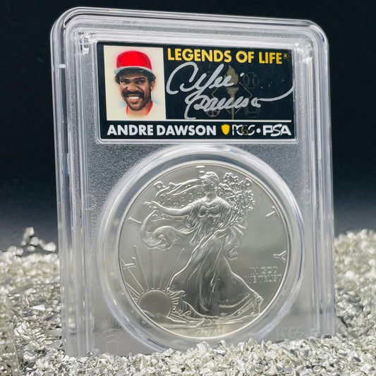 2020 $1 American Silver Eagle PCGS MS70 First Strike Legends of Life MLB Hall of Fame Andre Dawson Signed Label Mint Condition (1 of 35)