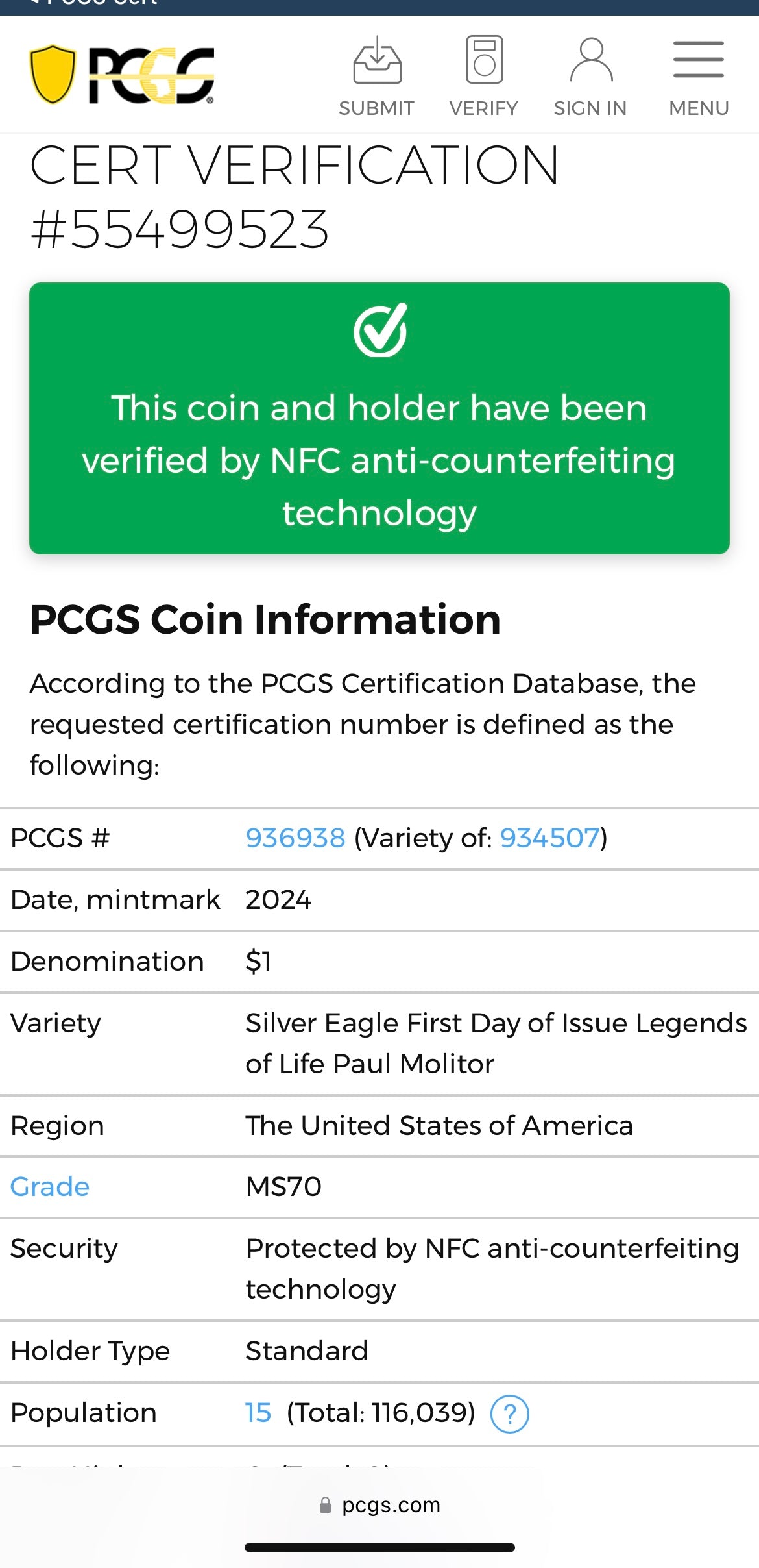 2024 $1 American Silver Eagle PCGS MS70 FDOI Legends of Life MLB Hall of Fame Paul Molitor Signed Label Mint Condition (Rare 1 of 15)