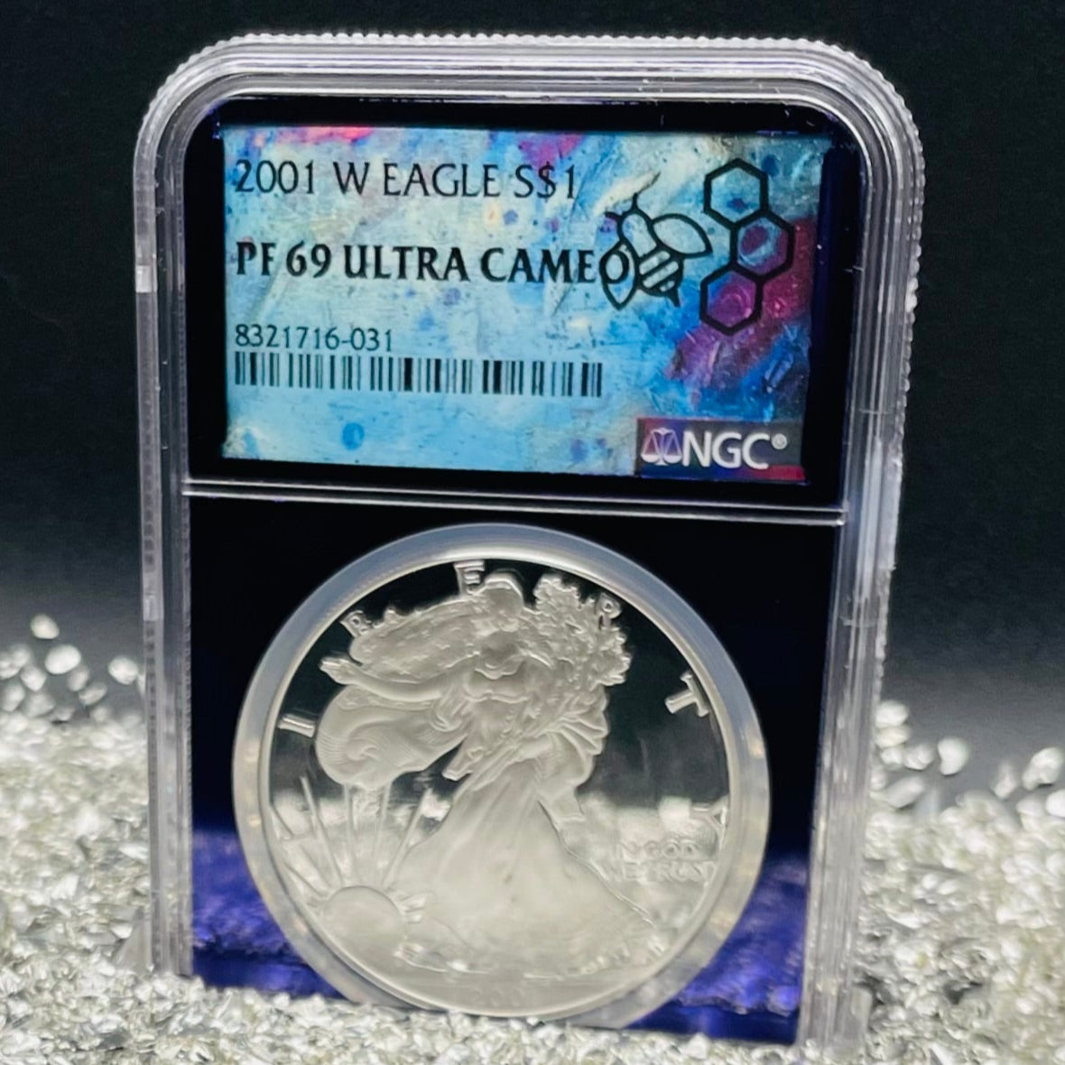 Proof 2001 (W) $1 American Silver Eagle NGC PF69 Trader Bea Private Issue Purple Foil Mint Condition Rare