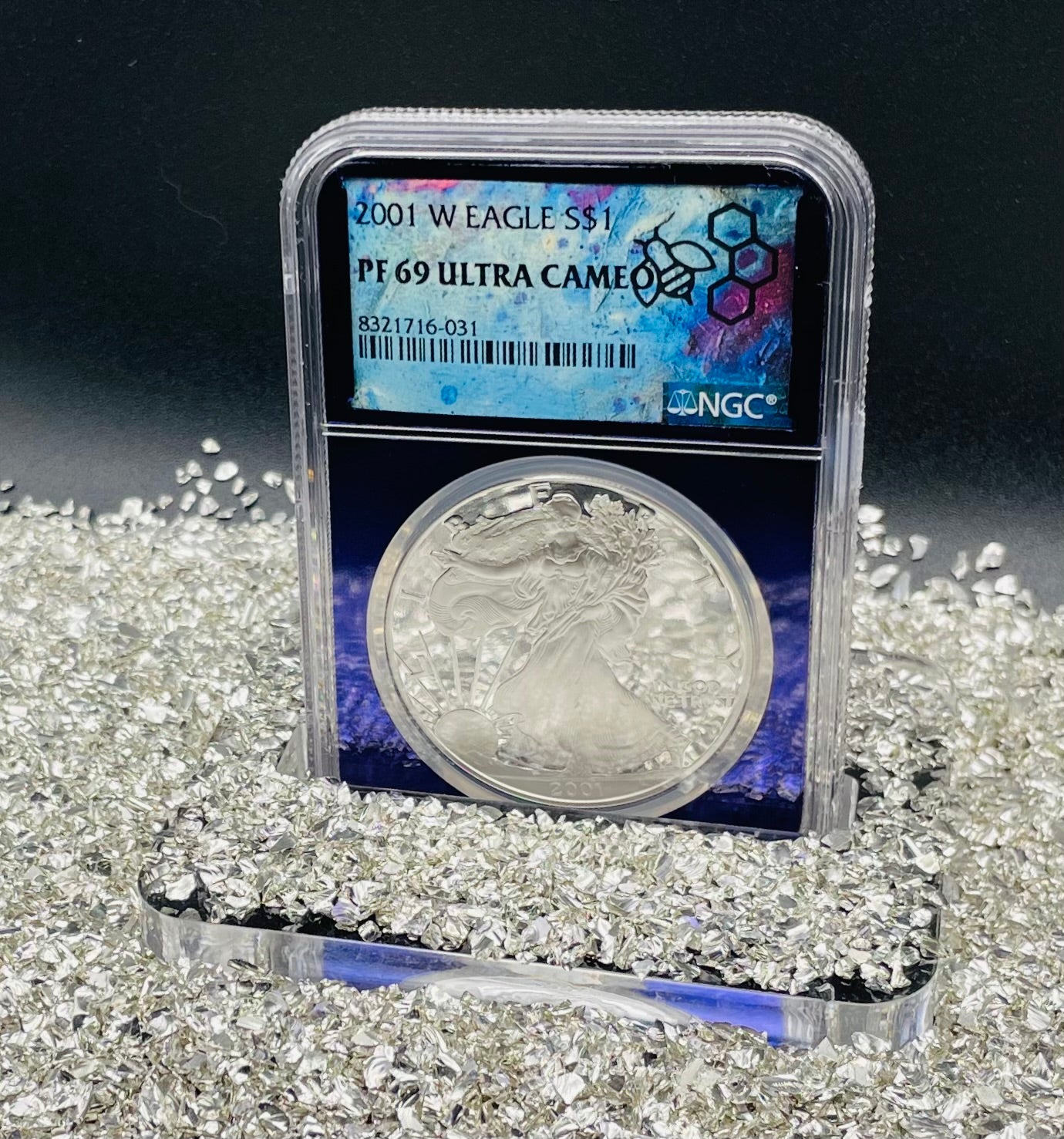 Proof 2001 (W) $1 American Silver Eagle NGC PF69 Trader Bea Private Issue Purple Foil Mint Condition Rare