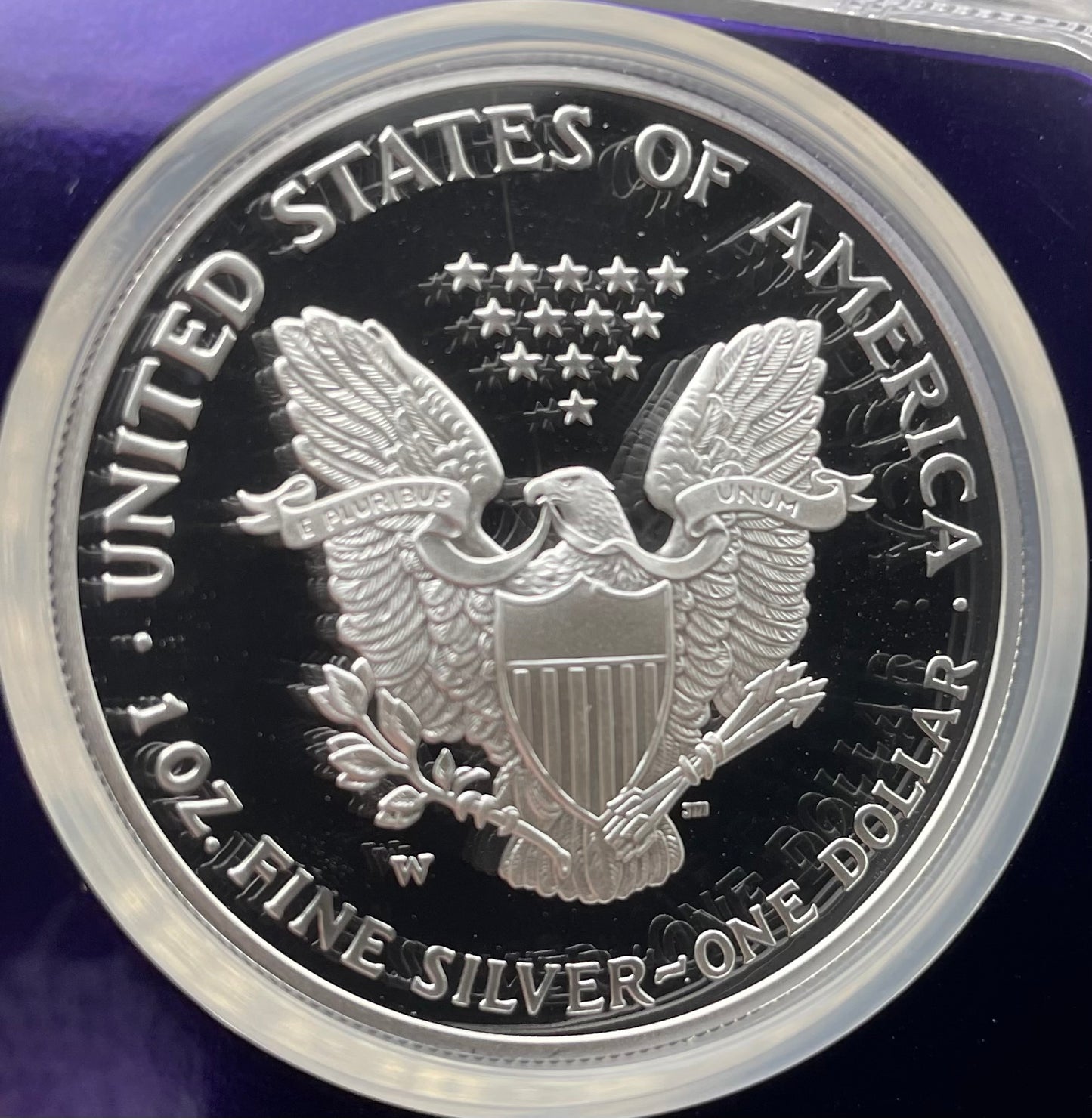 Proof 2003 (W) $1 American Silver Eagle NGC PF69 Trader Bea Private Issue Purple Foil Holder Rare