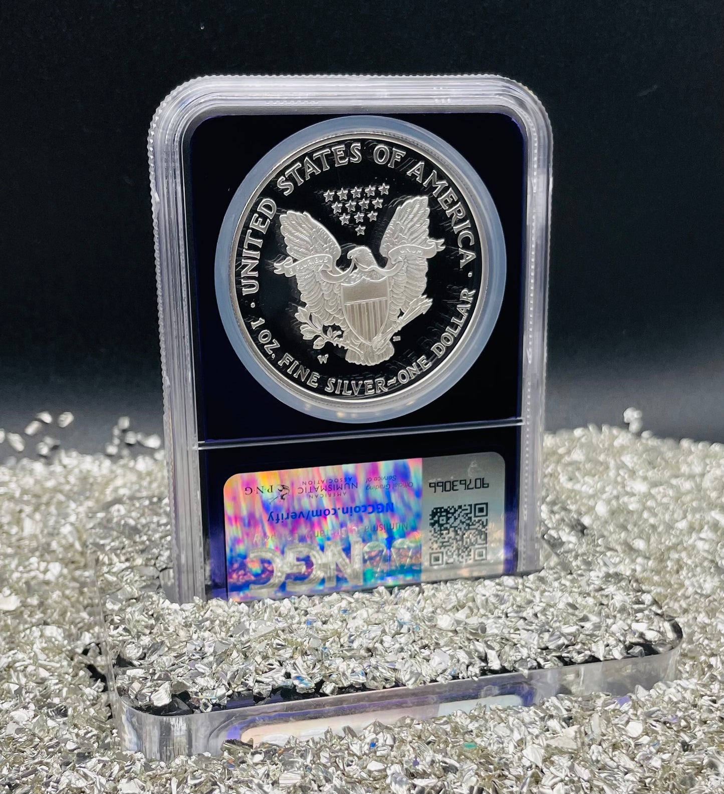 Proof 2003 (W) $1 American Silver Eagle NGC PF69 Trader Bea Private Issue Purple Foil Holder Rare