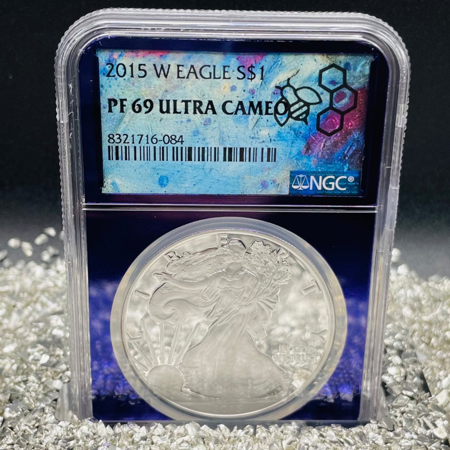 Proof 2015 (W) $1 American Silver Eagle NGC PF69 Trader Bea Private Issue Purple Foil New Holder Rare