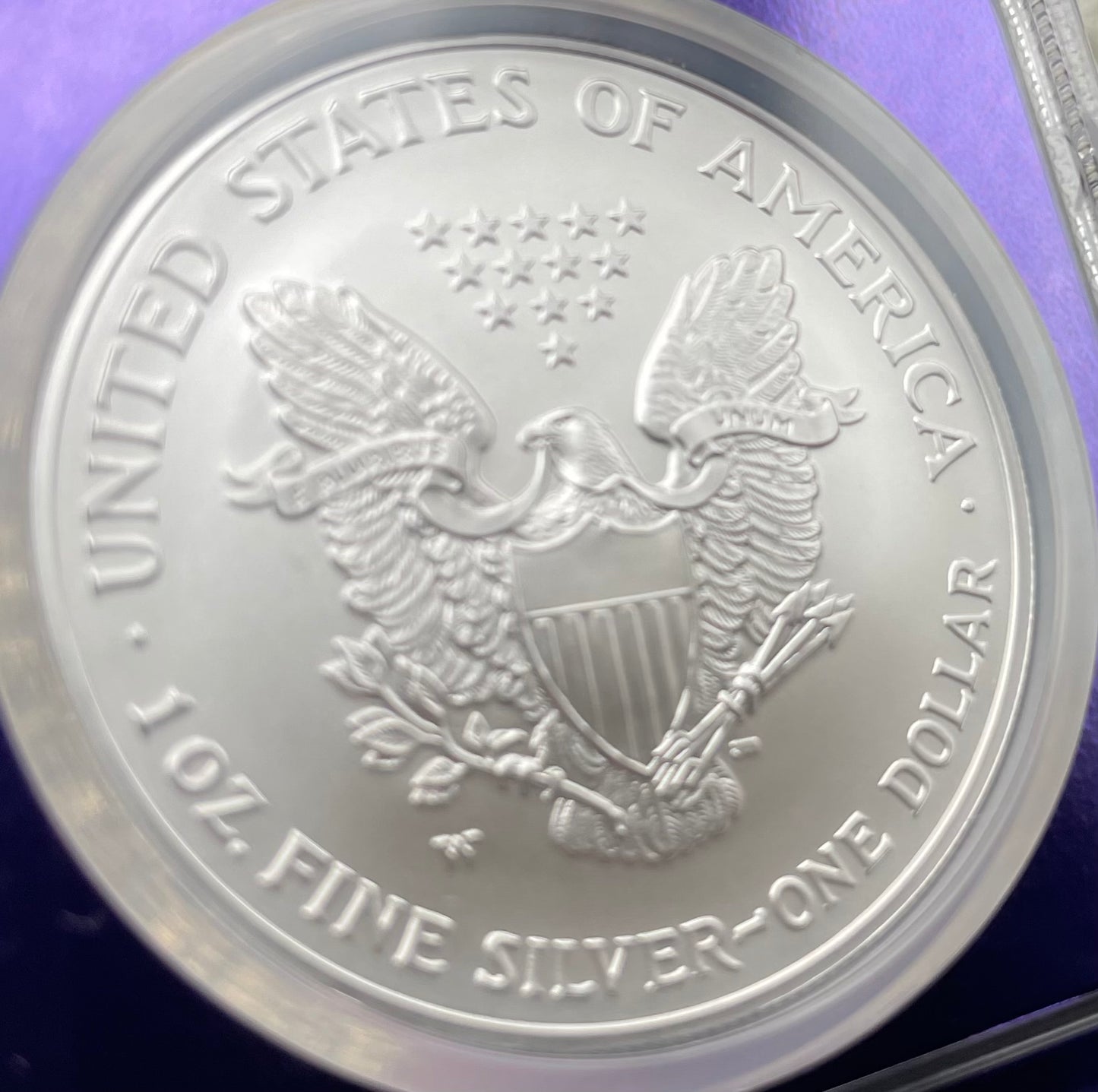 Burnished 2007 $1 (W) American Silver Eagle NGC MS70 Private Issue Limited Edition Trader Bea Purple Holder Mint Condition