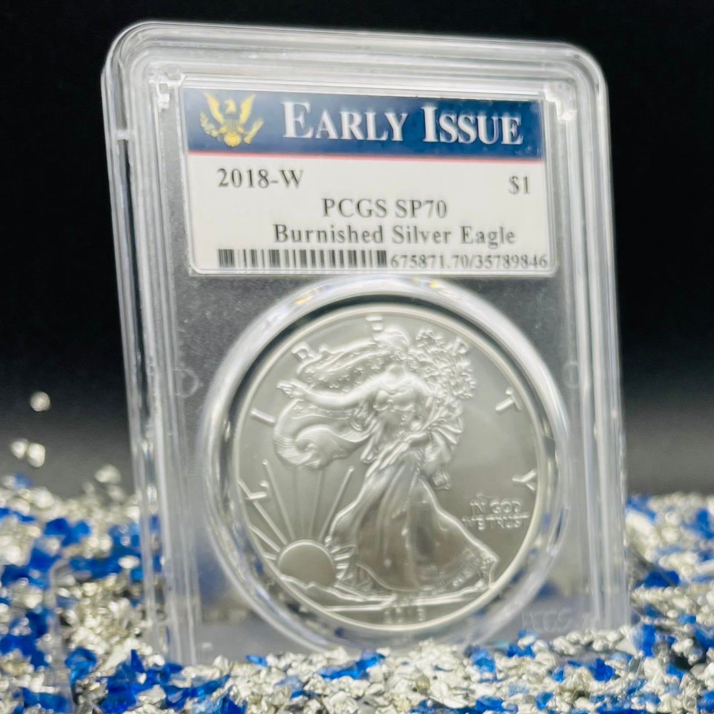 Burnished 2018 (W) $1 American Silver Eagle PCGS SP70 Early Issue Rare Blue Label (1 of 3,774)