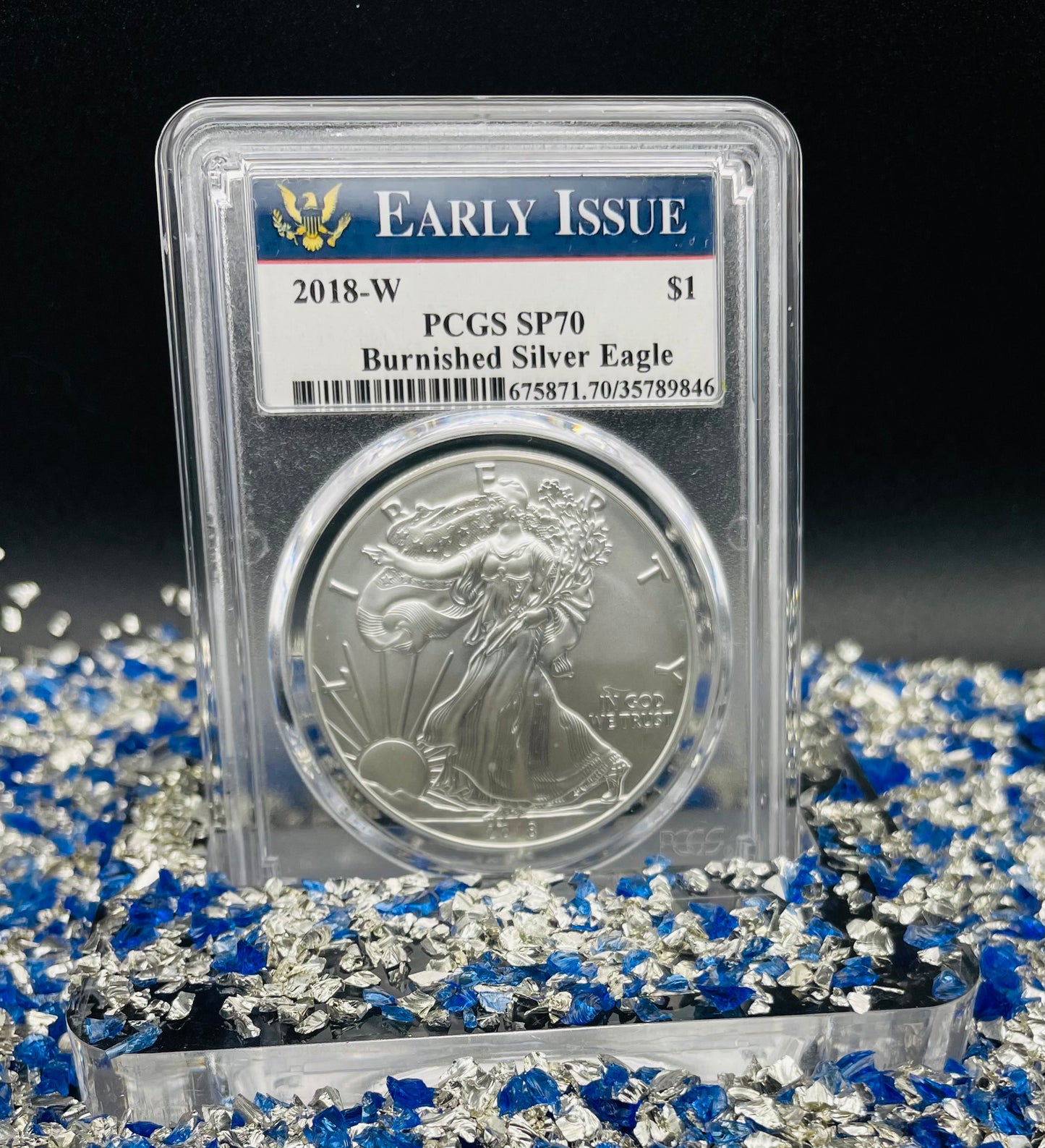 Burnished 2018 (W) $1 American Silver Eagle PCGS SP70 Early Issue Rare Blue Label (1 of 3,774)