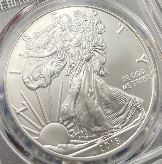 Burnished 2018 (W) $1 American Silver Eagle PCGS SP70 Early Issue Rare Blue Label (1 of 3,774)