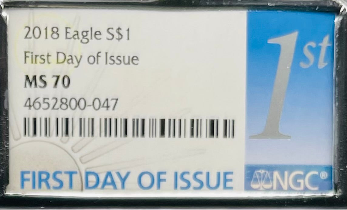 2018 $1 American Silver Eagle NGC MS70 First Day of Issue Rare Silver Foil Holder Low Mintage