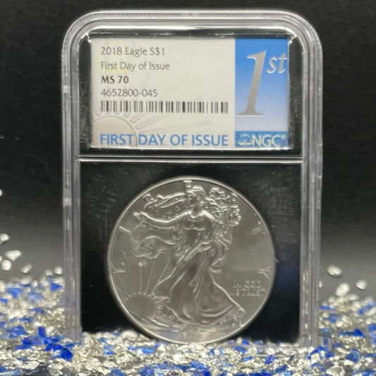 2018 $1 American Silver Eagle NGC MS70 First Day of Issue Rare Silver Foil Holder Low Mintage