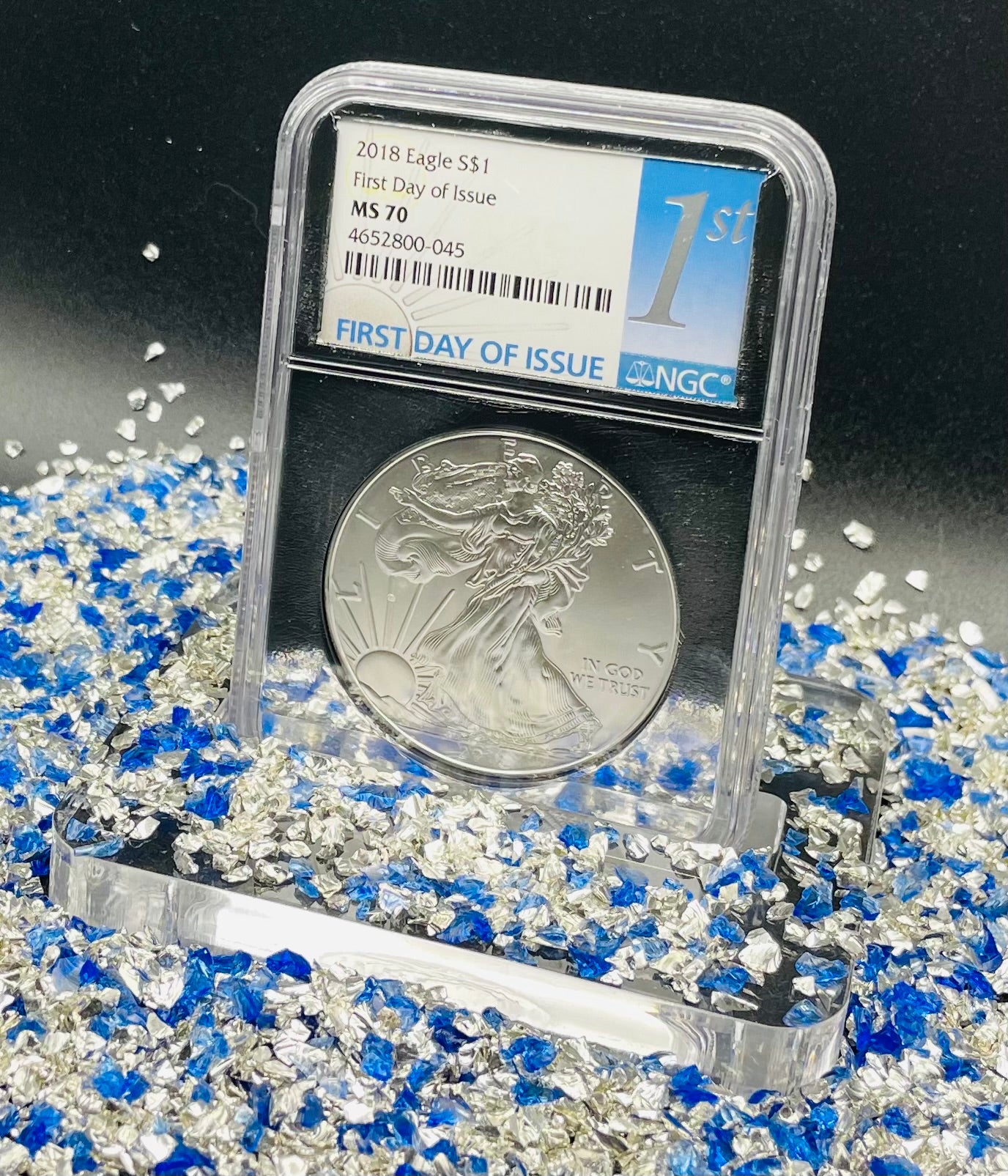 2018 $1 American Silver Eagle NGC MS70 First Day of Issue Rare Silver Foil Holder Low Mintage
