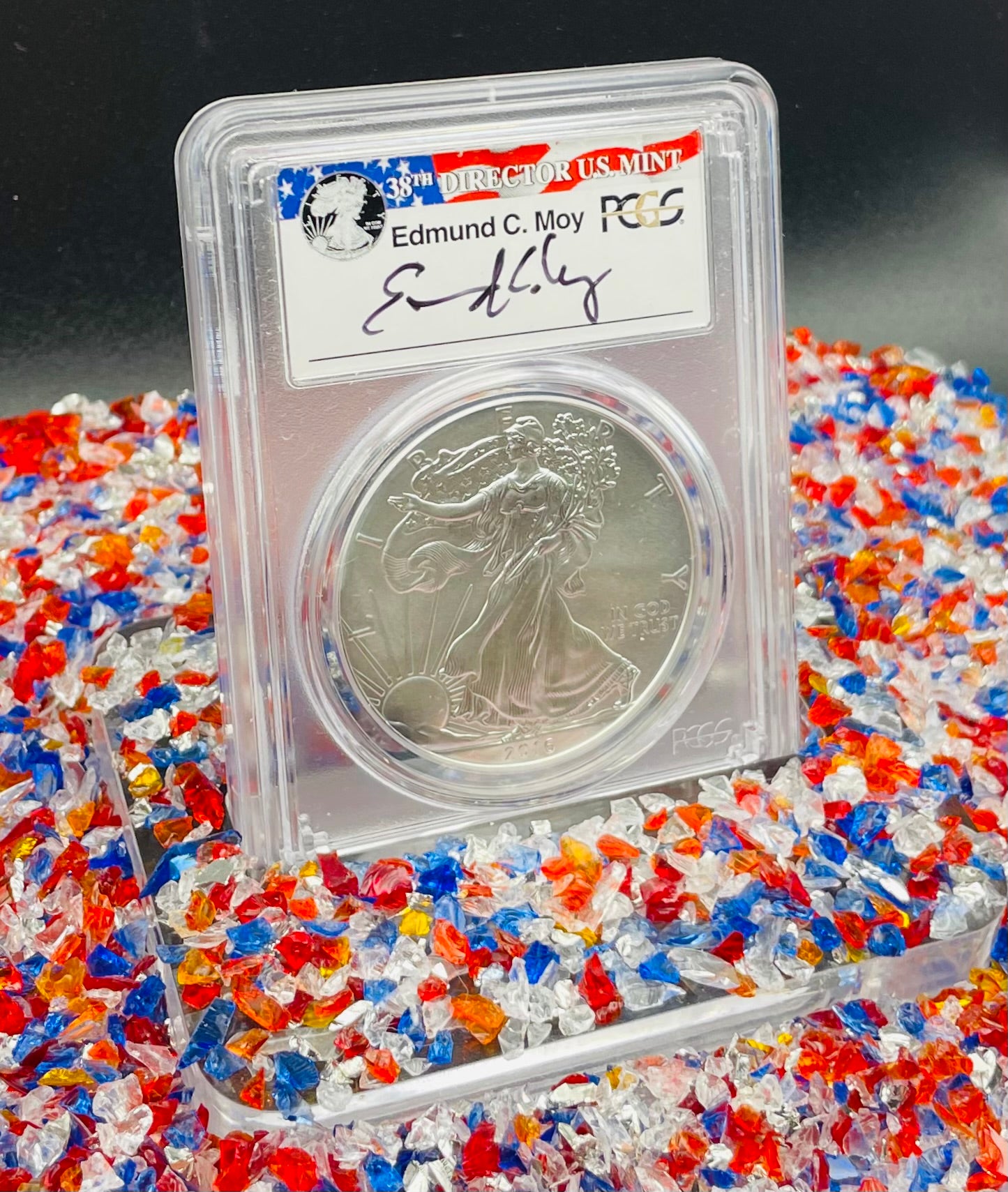 Burnished 2016 (W) $1 American Silver Eagle PCGS SP70 First Strike Edmund C Moy Signed Label Mint Condition (1 of 1,114)