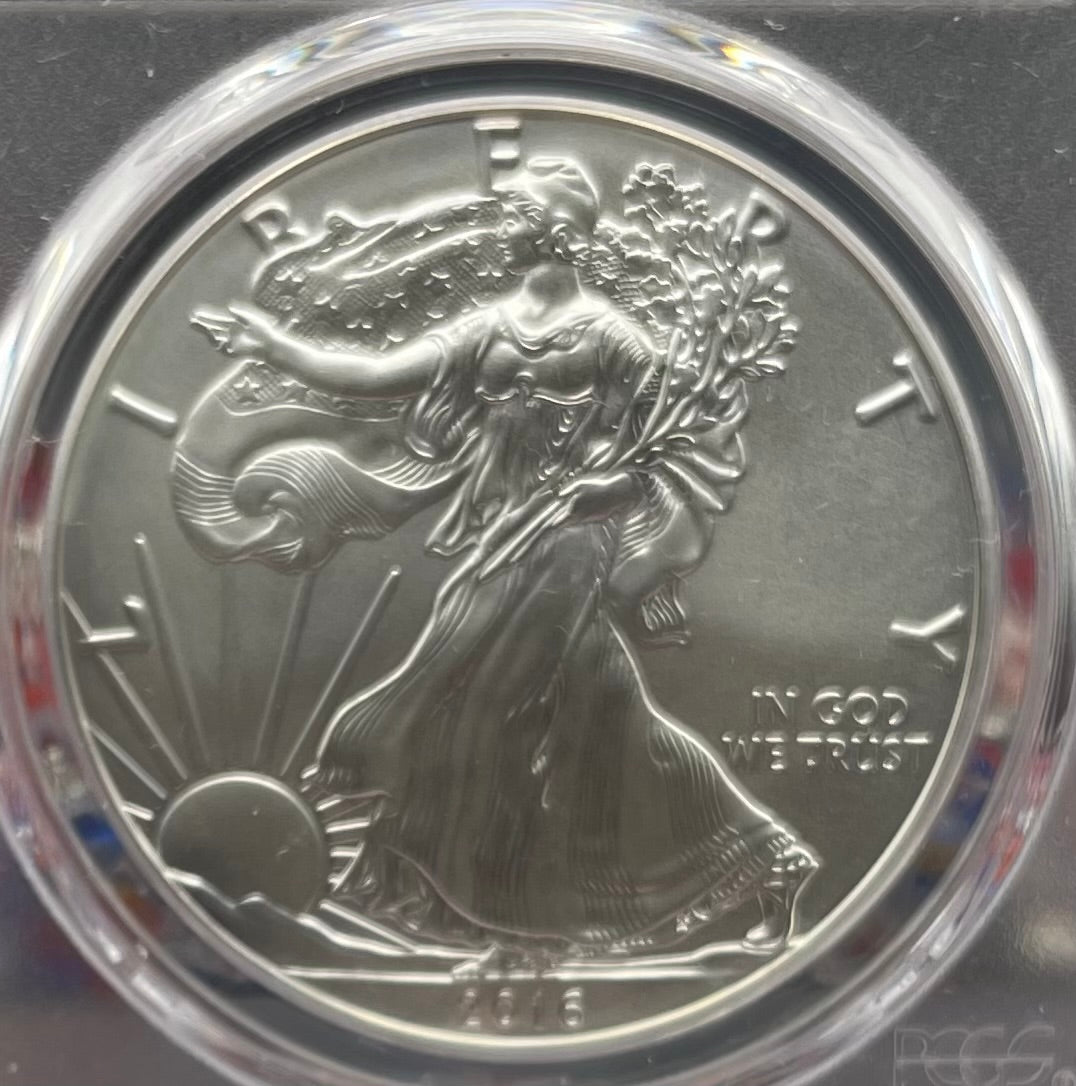 Burnished 2016 (W) $1 American Silver Eagle PCGS SP70 First Strike Edmund C Moy Signed Label Mint Condition (1 of 1,114)