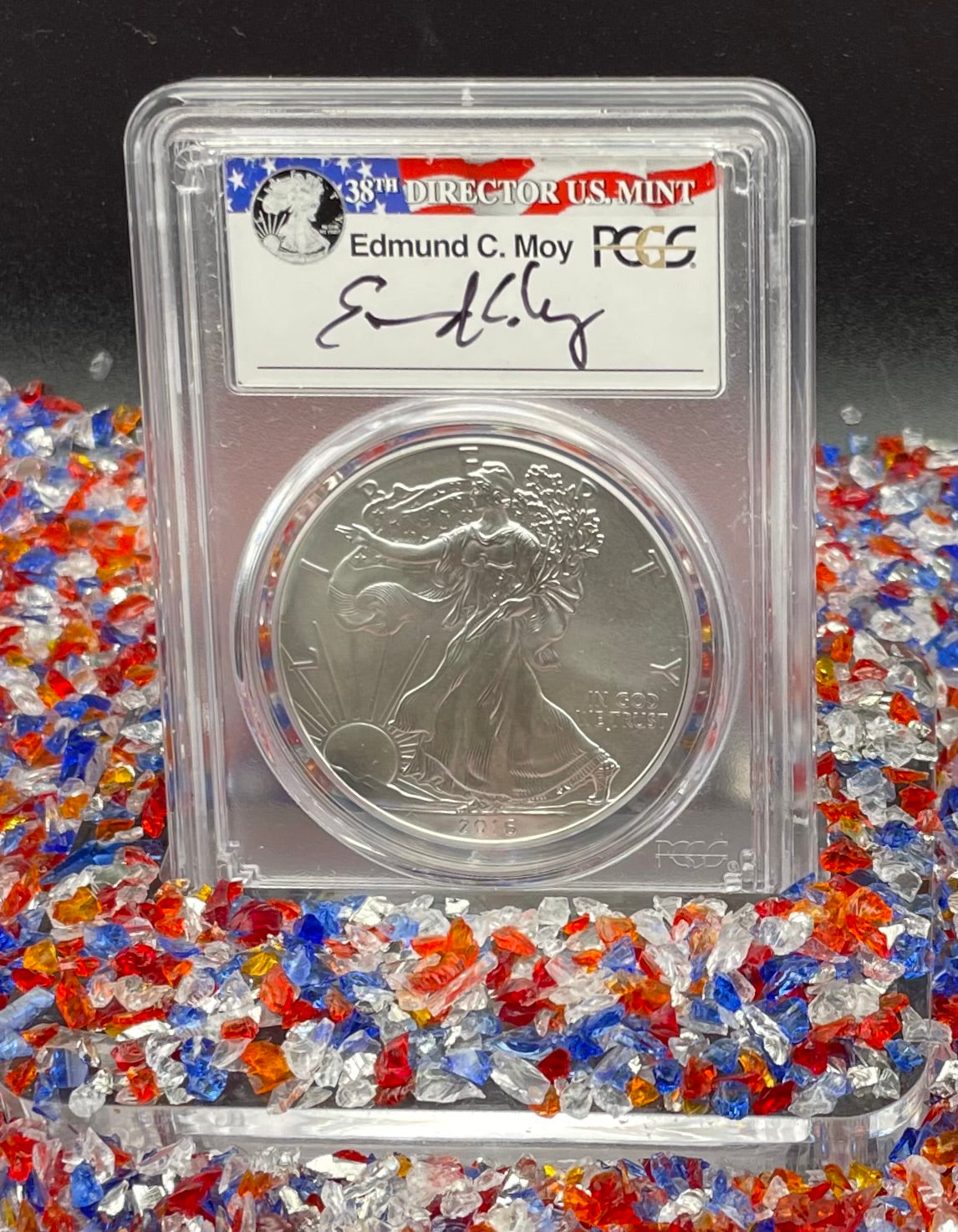 Burnished 2016 (W) $1 American Silver Eagle PCGS SP70 First Strike Edmund C Moy Signed Label Mint Condition (1 of 1,114)