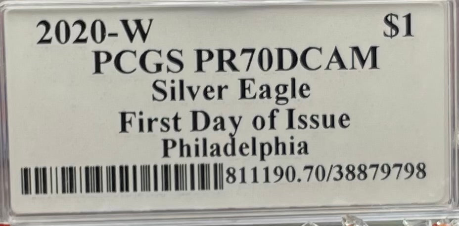 Proof 2020 (W) $1 American Silver Eagle PCGS PR70DCAM FDOI (Philadelphia) Master Designer Cleveland Signed (1 of 485)