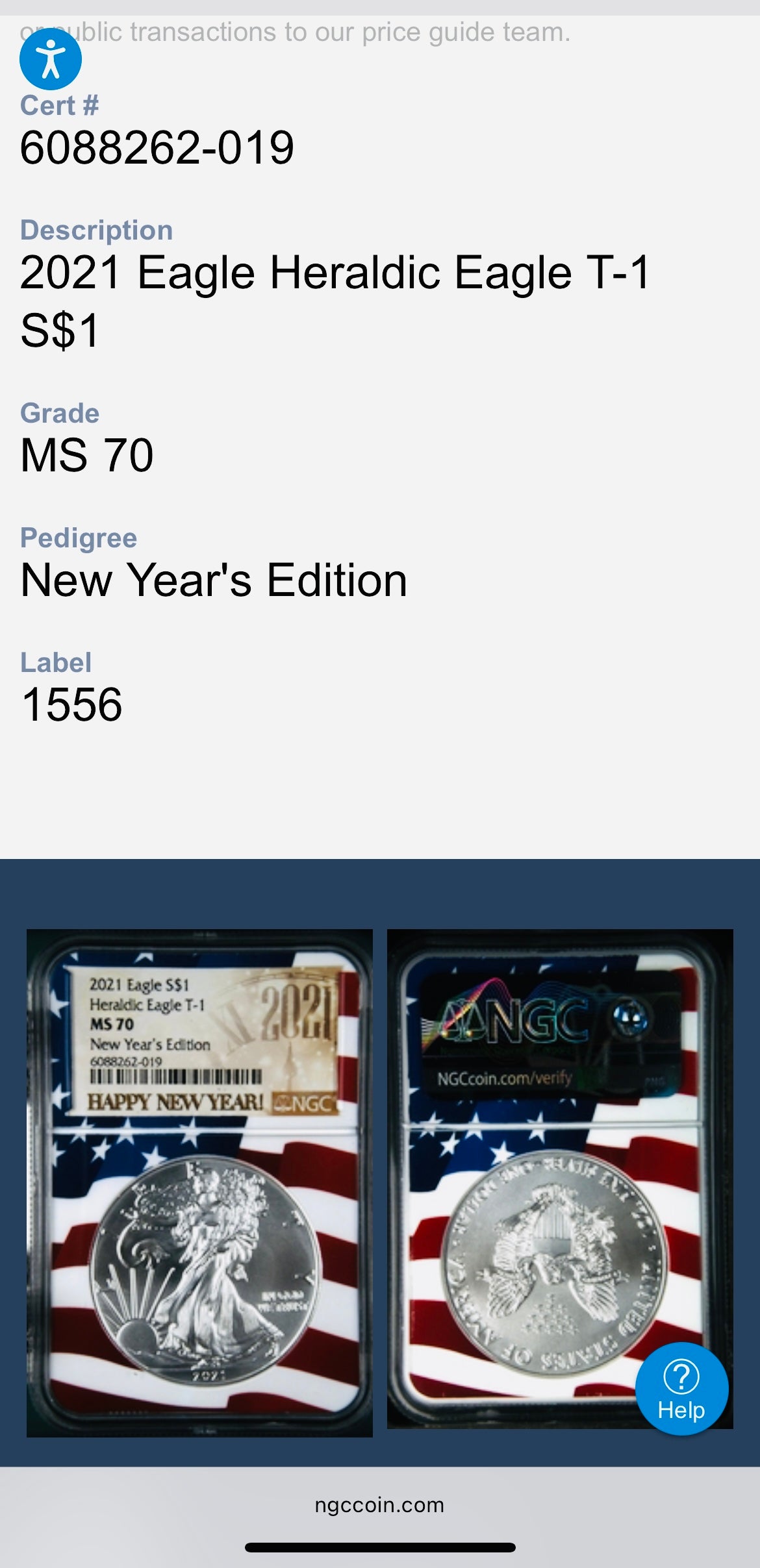 2021 $1 American Silver Eagle NGC MS70 New Years Edition Type 1 Ultra Rare Holder Mint Condition