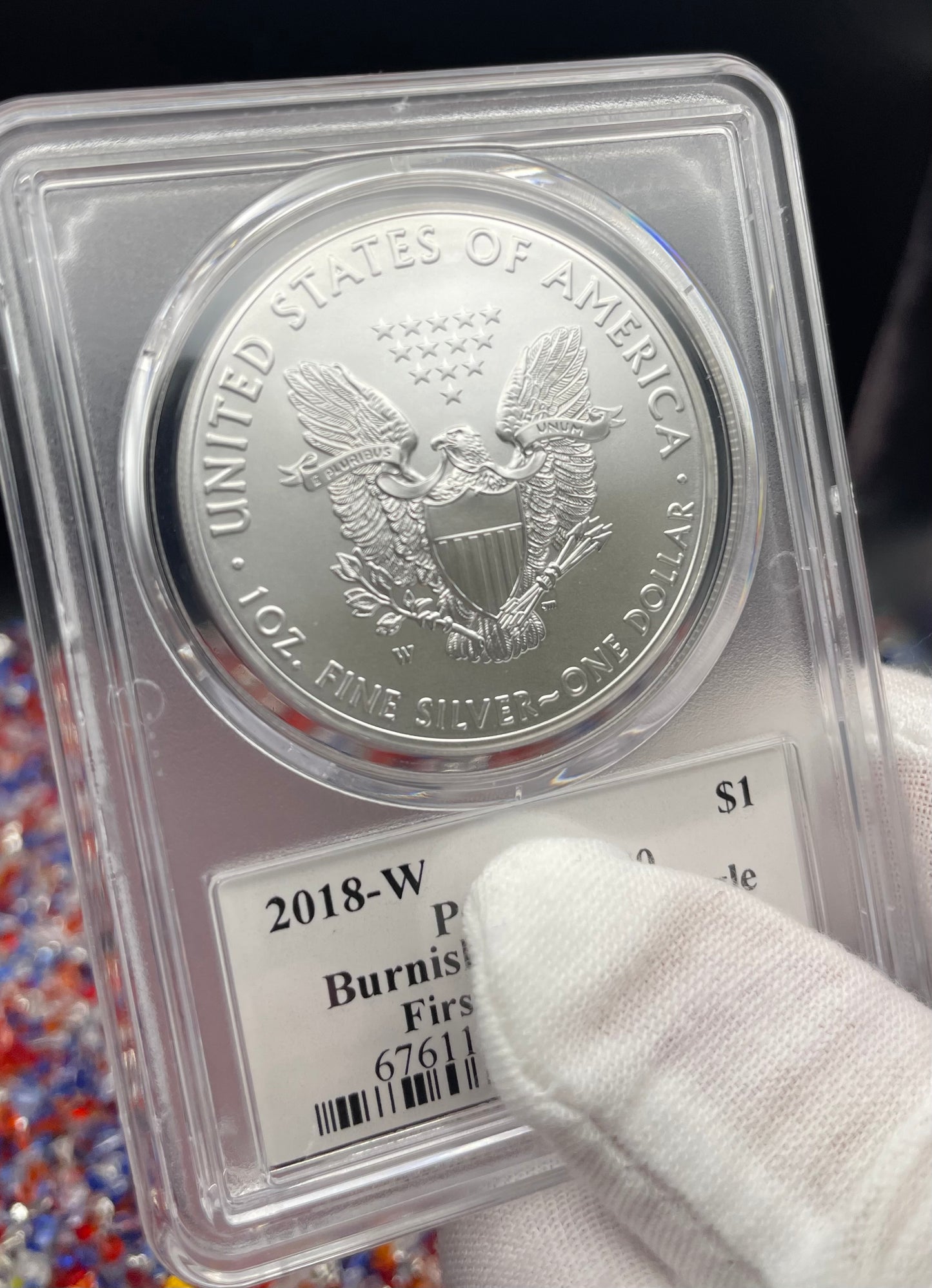 Burnished 2018 (W) $1 American Silver Eagle PCGS SP70 First Day of Issue John M. Mercanti Signed Label Mint Condition (1 of 150)