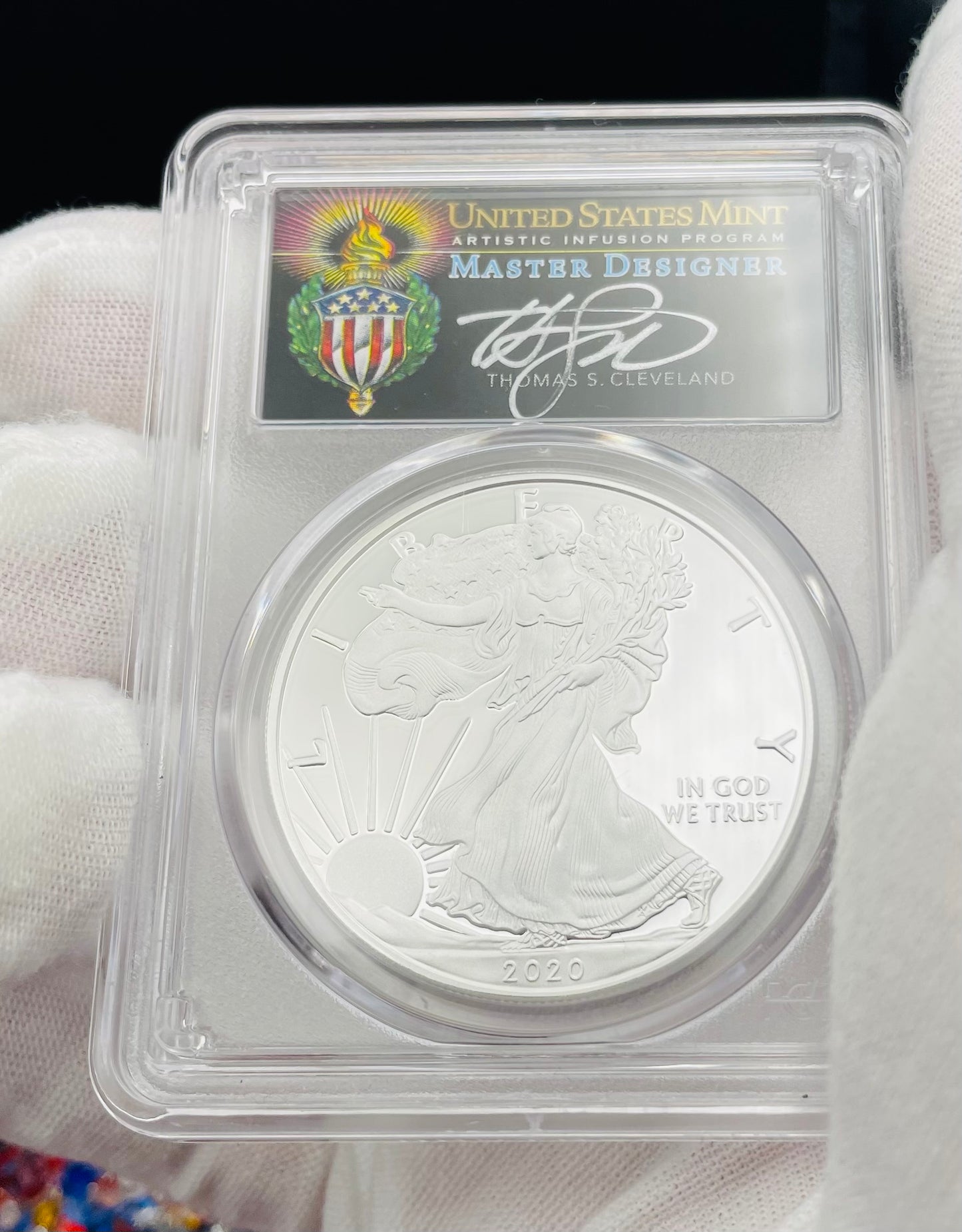 Proof 2020 (W) $1 American Silver Eagle PCGS PR70DCAM FDOI (Denver) Master Designer Cleveland Signed (1 of 487)