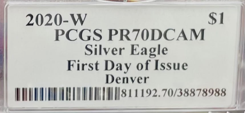 Proof 2020 (W) $1 American Silver Eagle PCGS PR70DCAM FDOI (Denver) Master Designer Cleveland Signed (1 of 487)