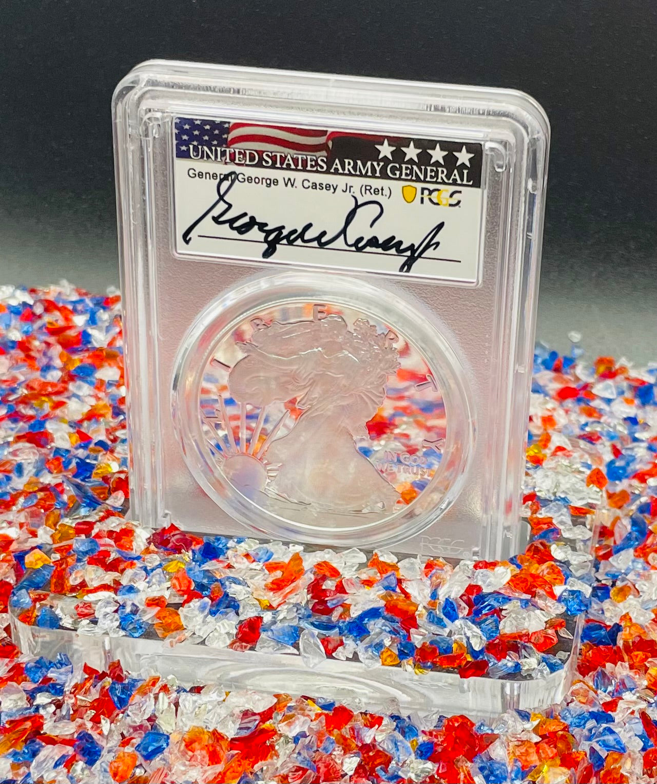 Proof 2020 (W) $1 American Silver Eagle PCGS PR70DCAM First Strike US Army General 5 Star General George Casey Jr (Ret) Signed (1 of 100)