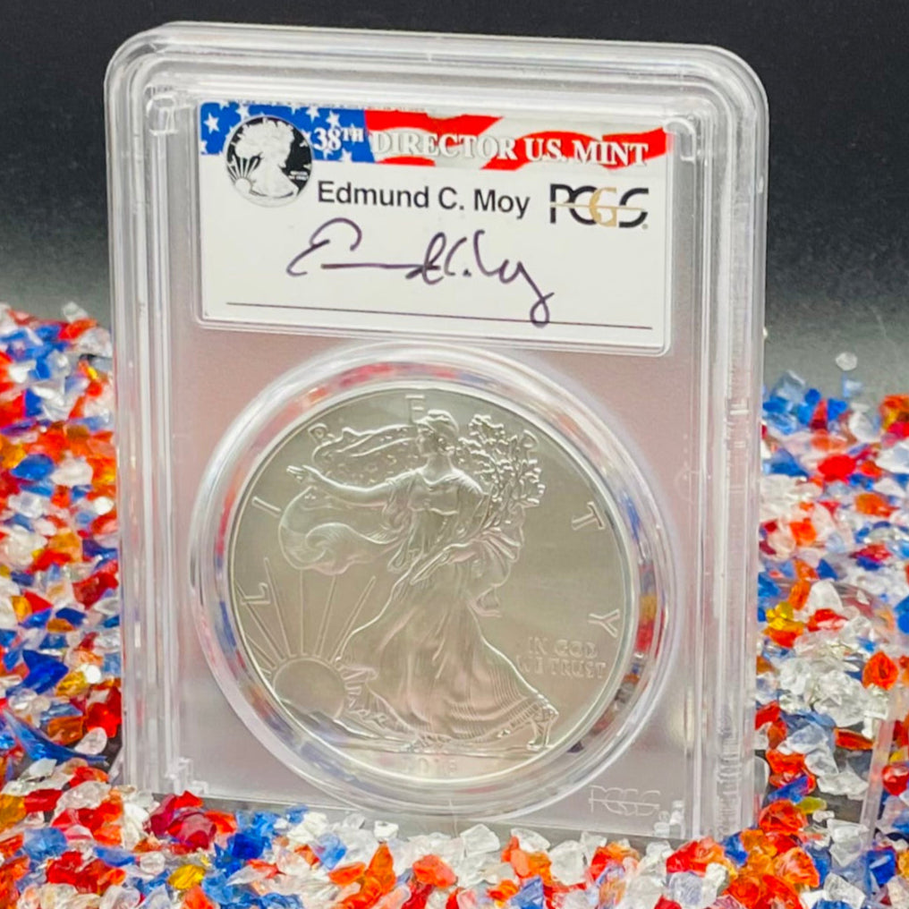 Burnished 2016 (W) $1 American Silver Eagle PCGS SP70 First Strike Edmund C Moy Signed Label Mint Condition (1 of 1,114)