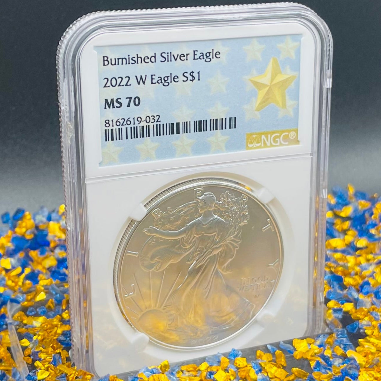 Burnished 2022 (W) $1 American Silver Eagle NGC MS70 Gold Star Label (Rare)