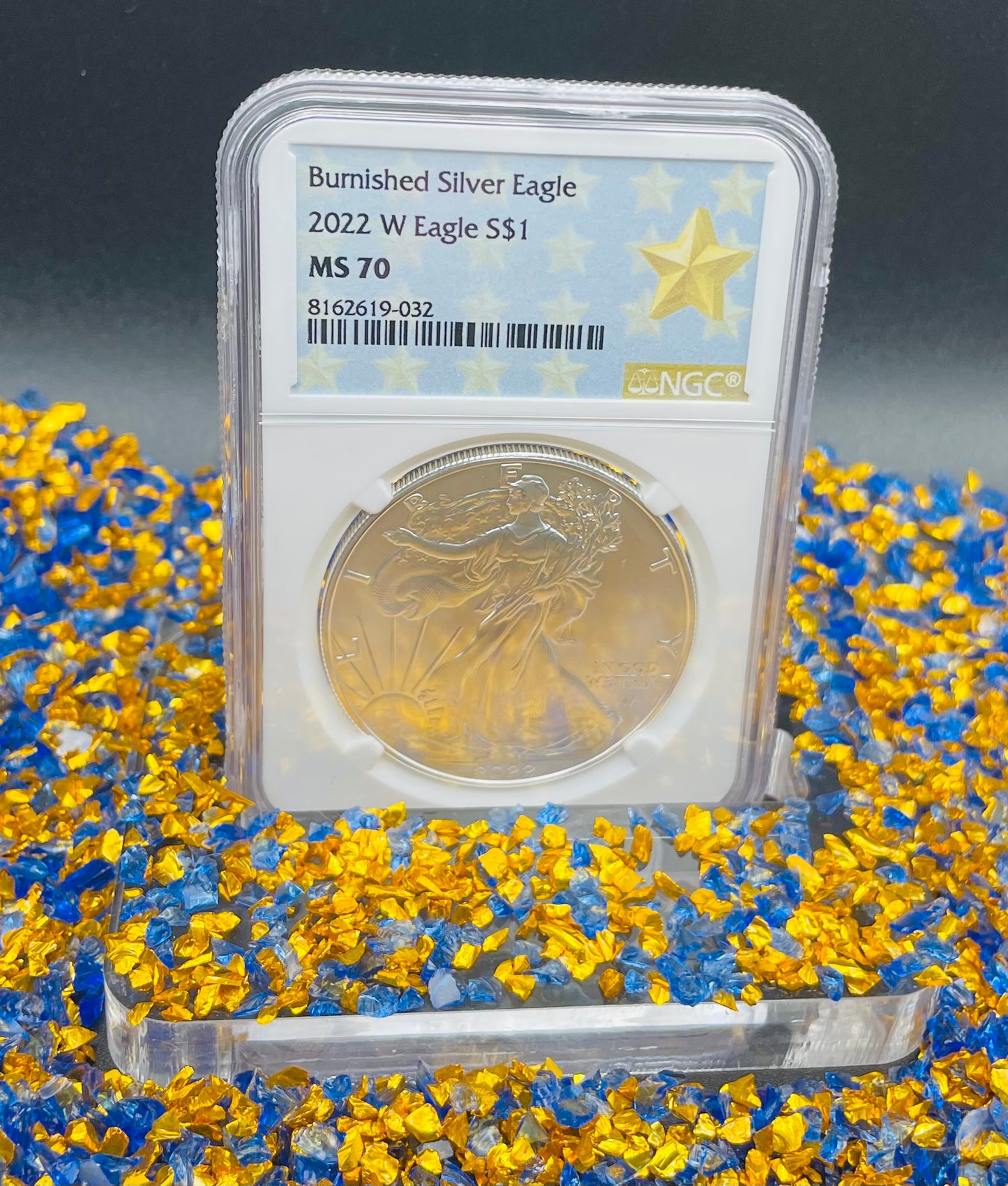 Burnished 2022 (W) $1 American Silver Eagle NGC MS70 Gold Star Label (Rare)