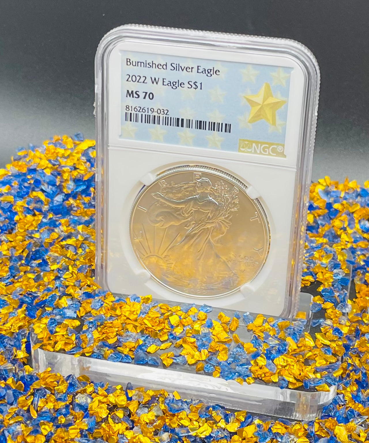 Burnished 2022 (W) $1 American Silver Eagle NGC MS70 Gold Star Label (Rare)
