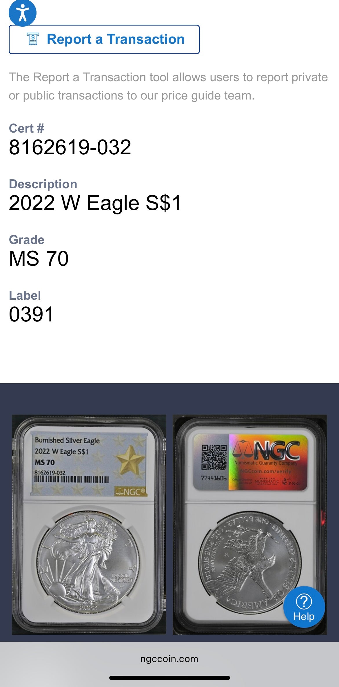 Burnished 2022 (W) $1 American Silver Eagle NGC MS70 Gold Star Label (Rare)