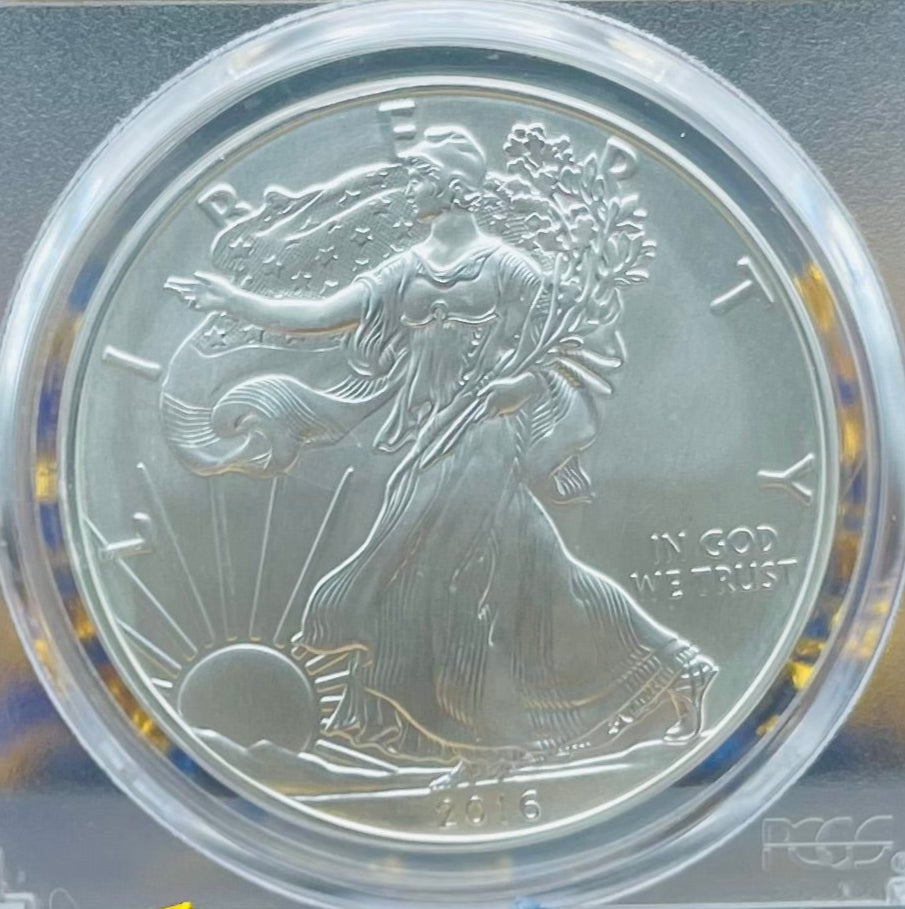 Burnished 2016 (W) $1 American Silver Eagle PCGS SP70 First Strike Gold Foil Label Mint Condition (1 of 2,016)