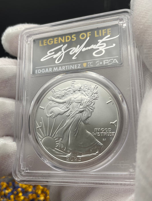 2025 $1 American Silver Eagle PCGS MS70 First Strike Legends of Life MLB Hall of Fame Edgar Martinez Signed Label Mint Condition (1 of 25)