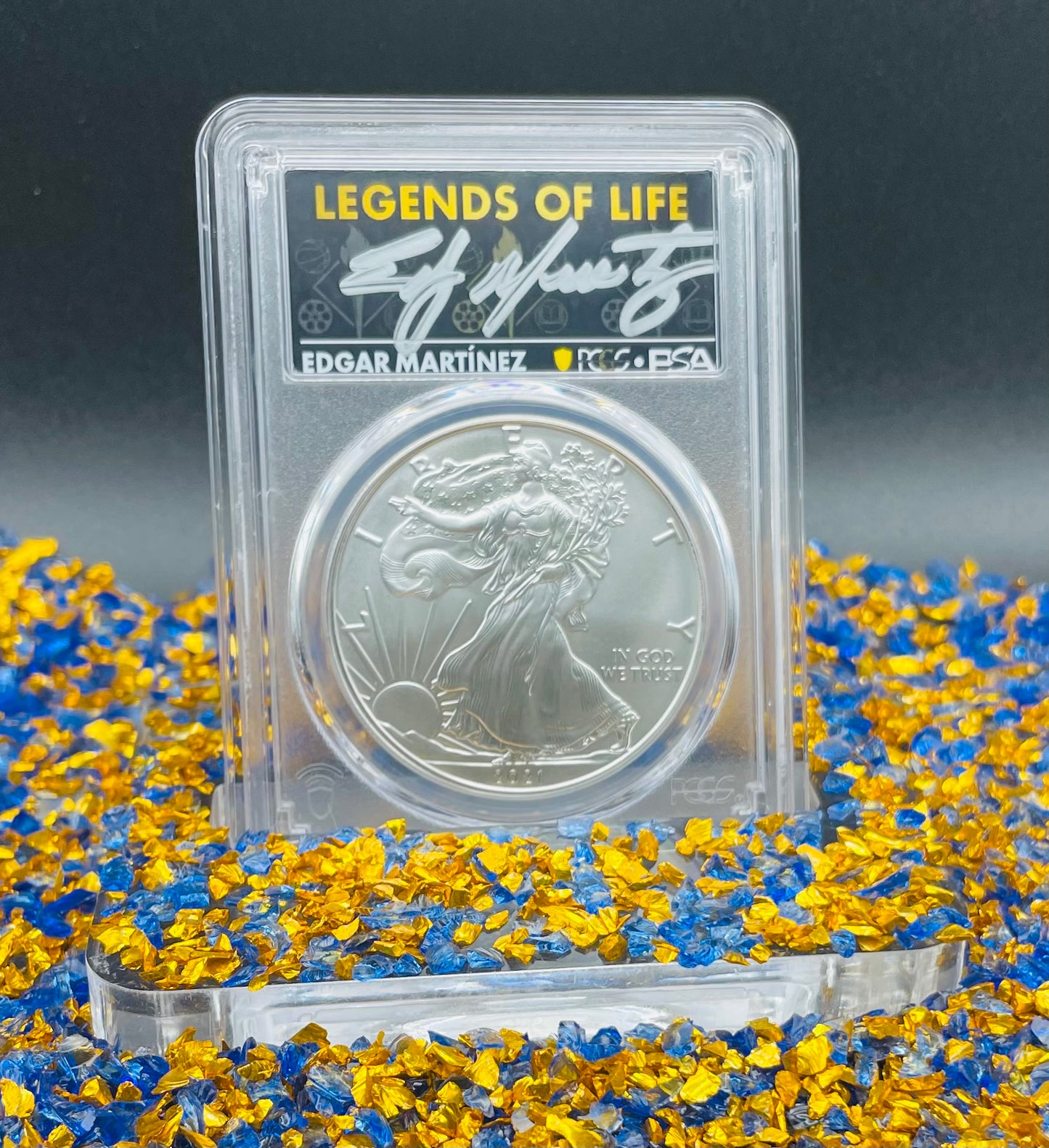 2021 $1 American Silver Eagle PCGS MS70 T-1 Emergency Issue Legends of Life MLB Hall of Fame Edgar Martinez Signed Label (Rare 1 of 150)