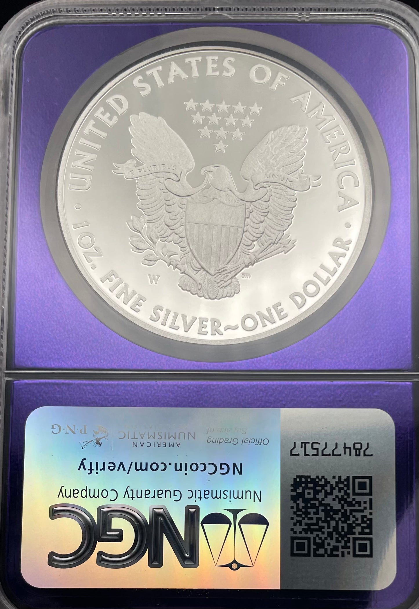Proof 2011 (W) $1 American Silver Eagle NGC PF69 25th Anniversary Label Trader Bea Private Issue Purple Foil Holder