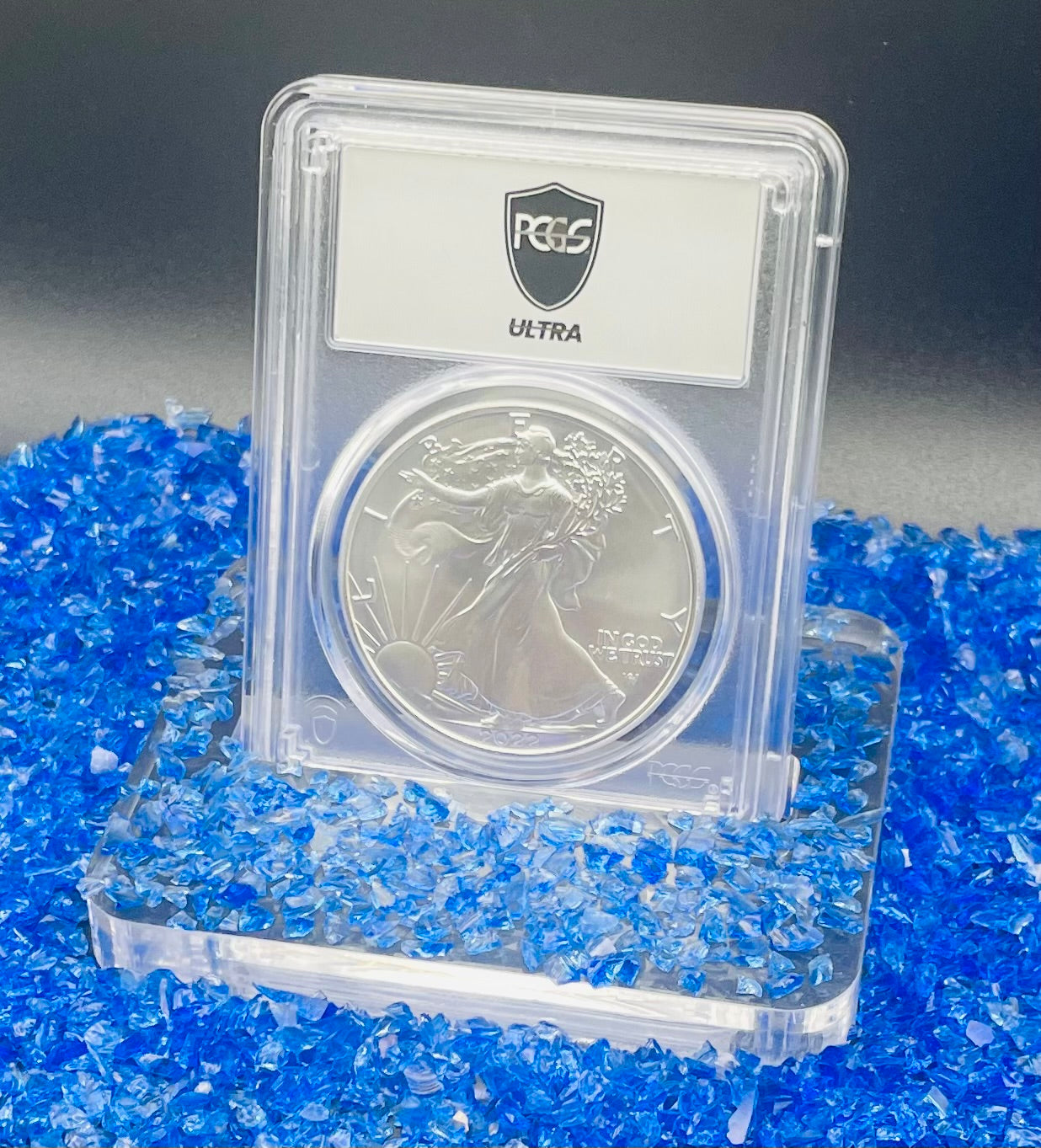 Burnished 2022 (W) $1 American Silver Eagle PCGS SP70 US Mint Private Auction Ultra Breaks Silver Foil Label Mint Condition (1 of 1,335)