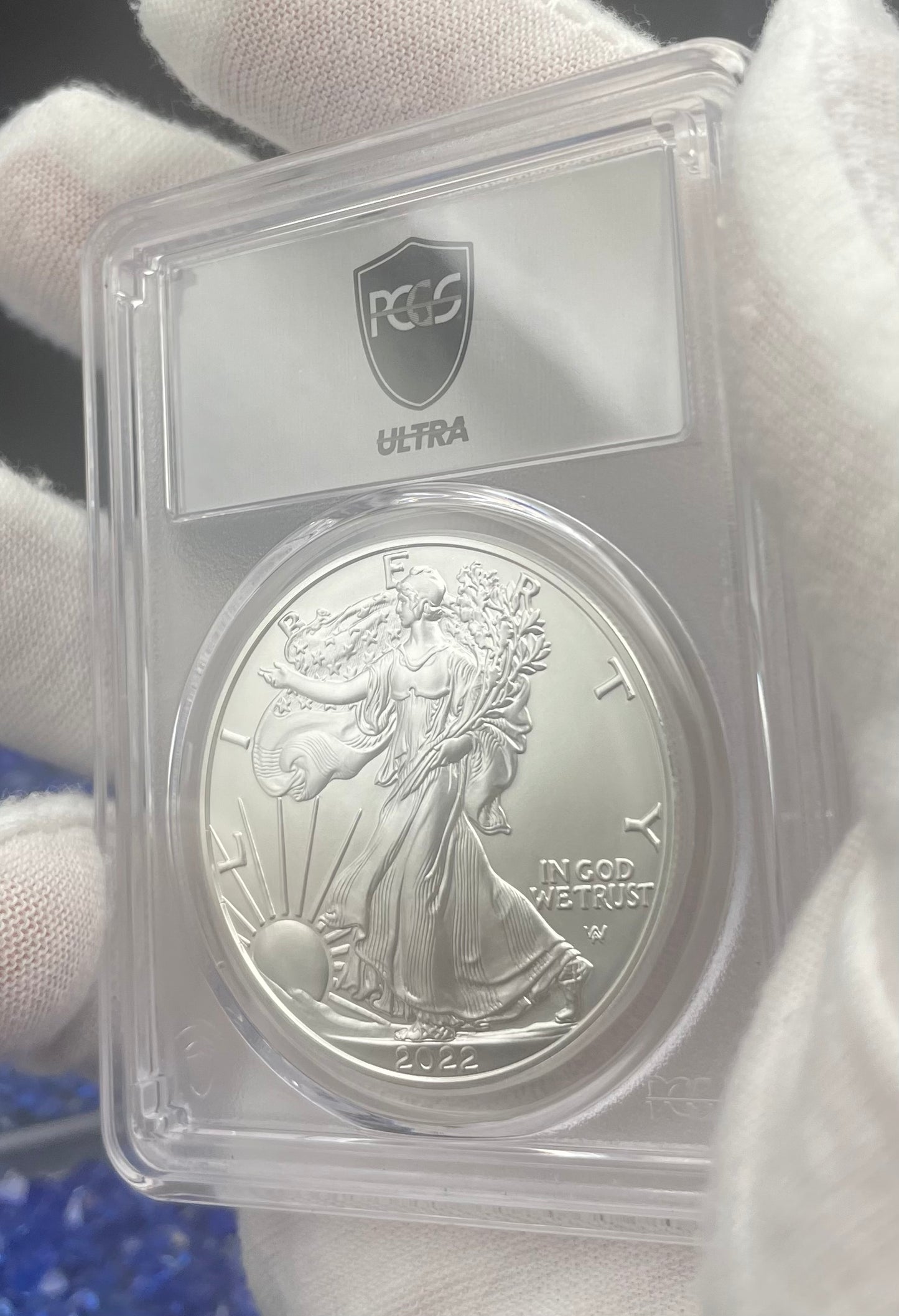 Burnished 2022 (W) $1 American Silver Eagle PCGS SP70 US Mint Private Auction Ultra Breaks Silver Foil Label Mint Condition (1 of 1,335)